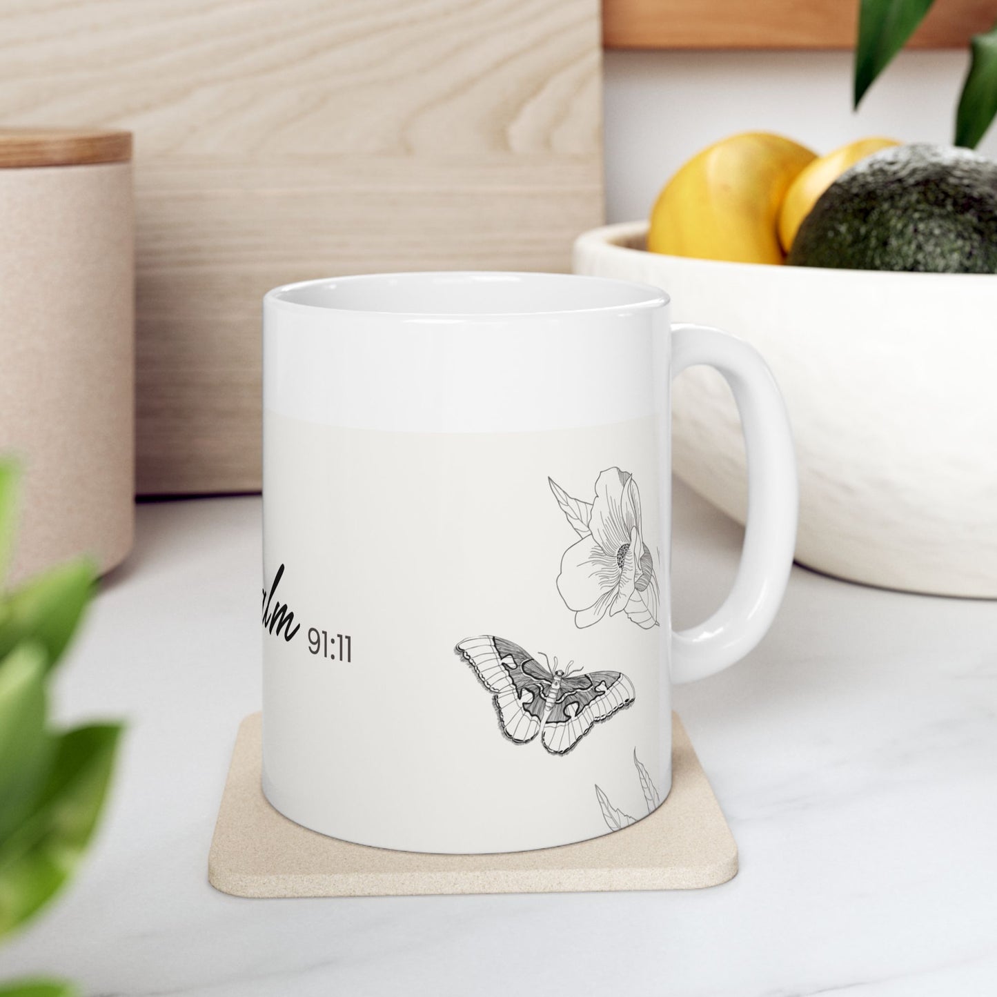 Inspirational Ceramic Mug with Psalm 91:11 Design, Gift for Friends, Home Decor, Tea & Coffee Lovers, Inspirational Quote