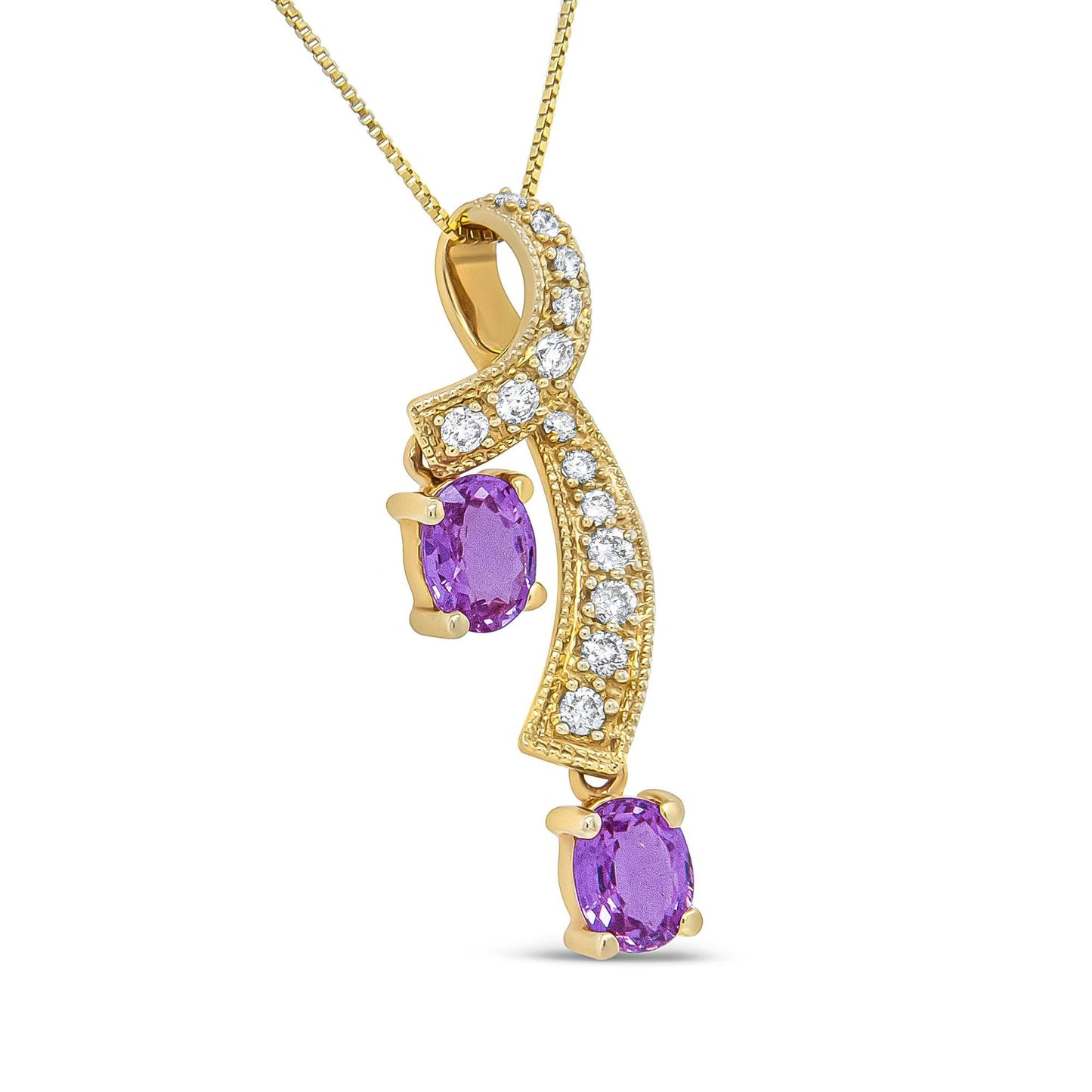 14K Yellow Gold 6x4mm Oval Pink Sapphire and 1/5 Cttw Round Diamond Pendant Necklace - (H-I Color, SI1-SI2 Clarity)-3