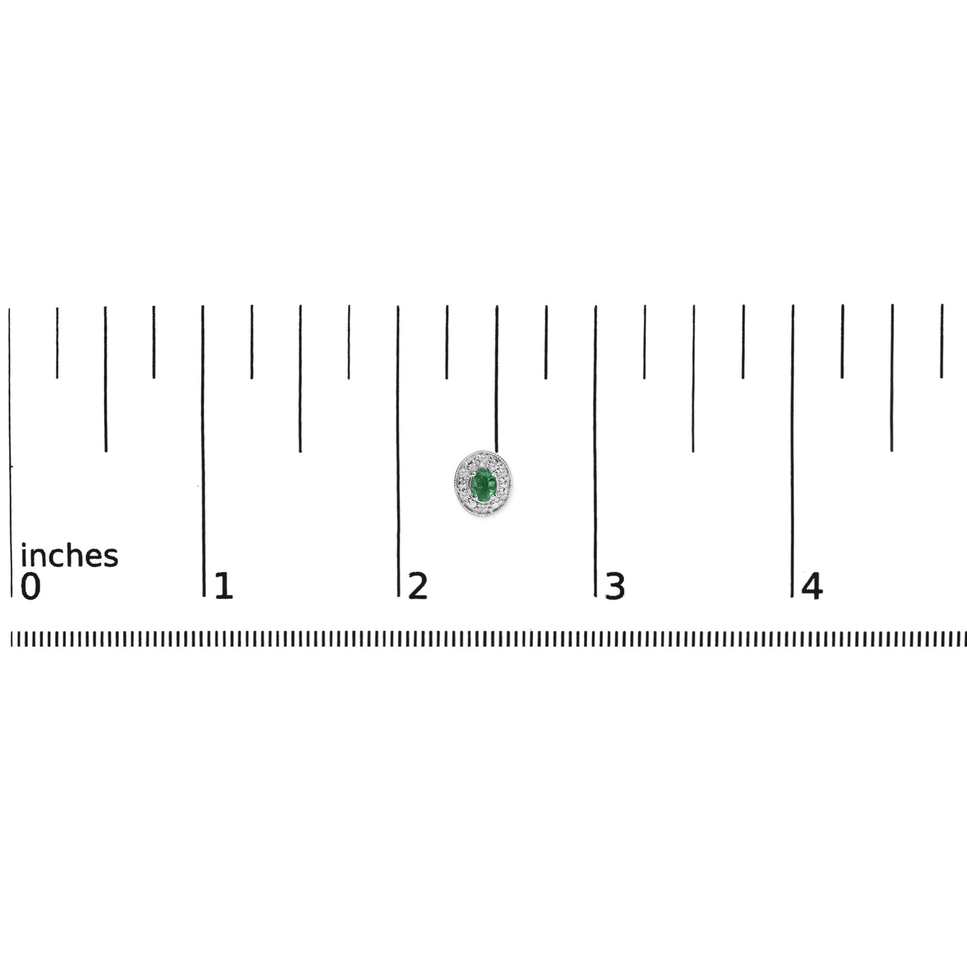 14K White Gold Oval Green Emerald and 1/10 Cttw Diamond Halo Stud Earrings  (I-J Color, I1-I2 Clarity)-4