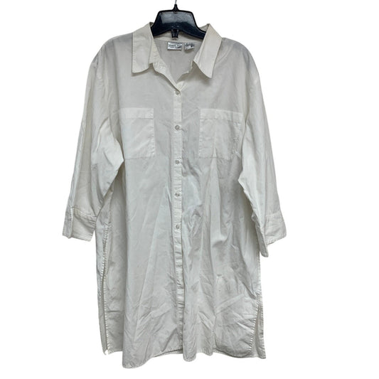 Newport News Womens 2X White 100% Cotton Long Sleeve Button Up Shirt Dress
