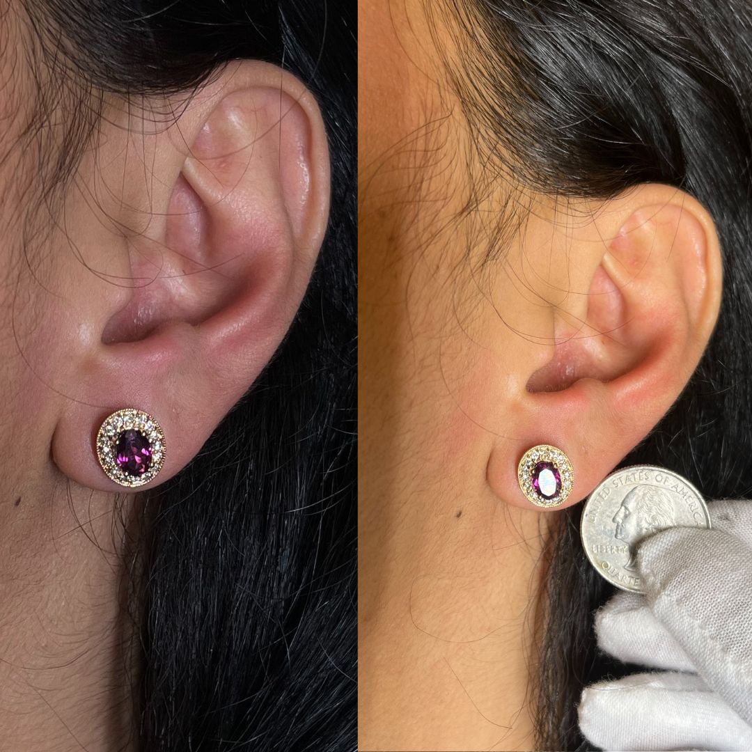 14K Rose Gold 7x5mm Oval Cut Garnet and 3/8 Cttw Round Diamond Halo Stud Earrings (G-H Color, SI1-SI2 Clarity)-2