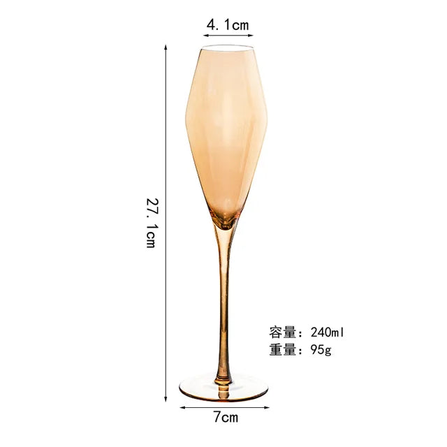 1pcs Nordic Golden Unleaded Crystal Wine Glass Luxury Amber Handmade Champagne Glasses Cocktail Goblet Set Bar Family Drinkware