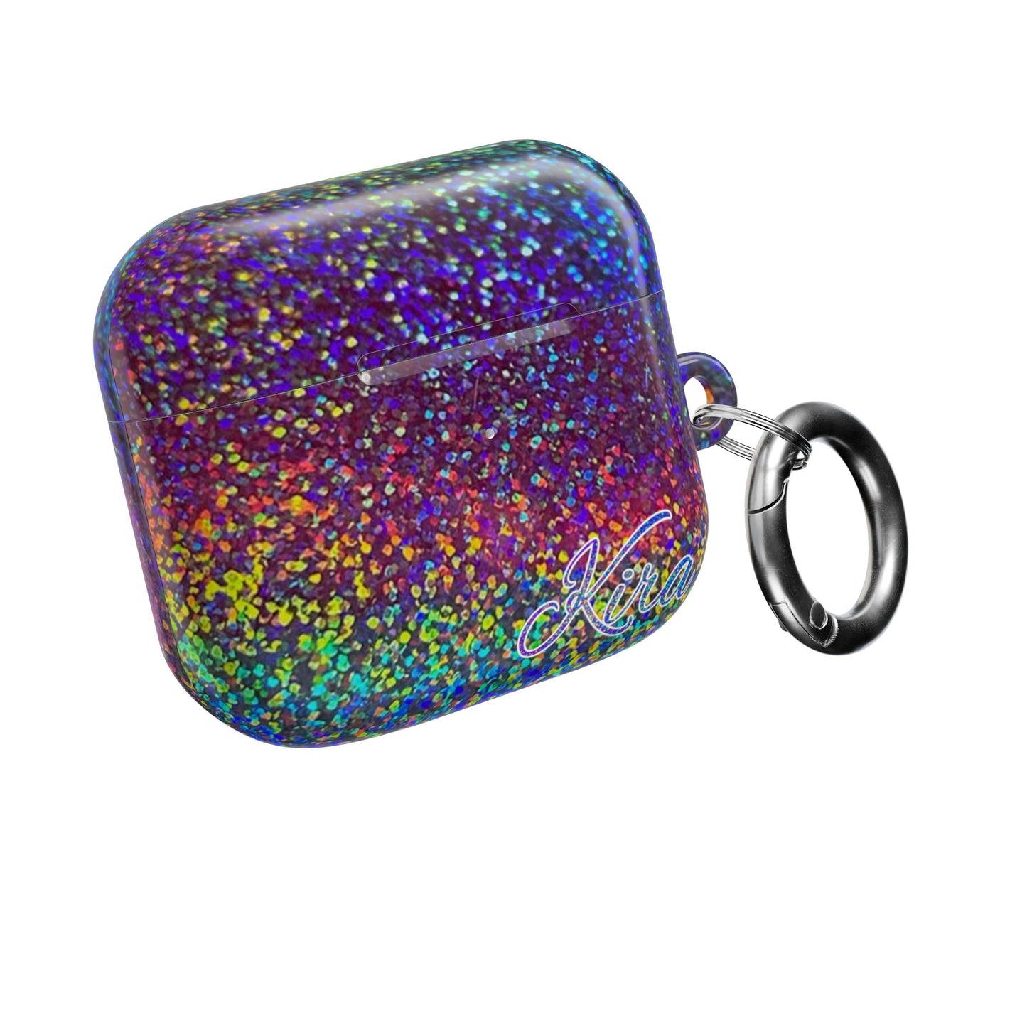 Holographic Rainbow Glitter Print Earbud Case - Personalized Name Option