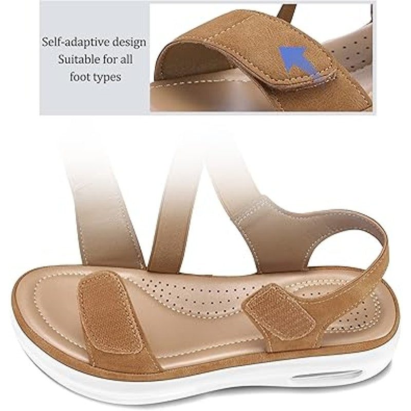 Mysoft Womens Size 6 Brown Hook Loop Strappy Summer Air Cushion Walking Sandals
