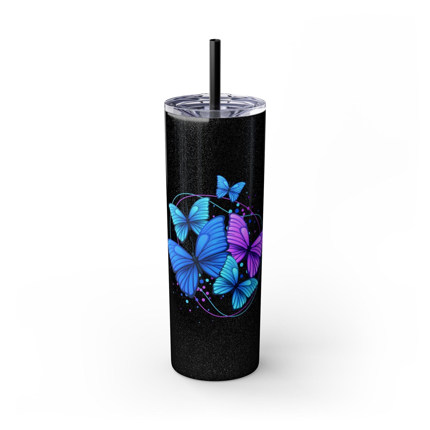 Butterfly Design Skinny Tumbler with Straw - 20oz Travel Mug