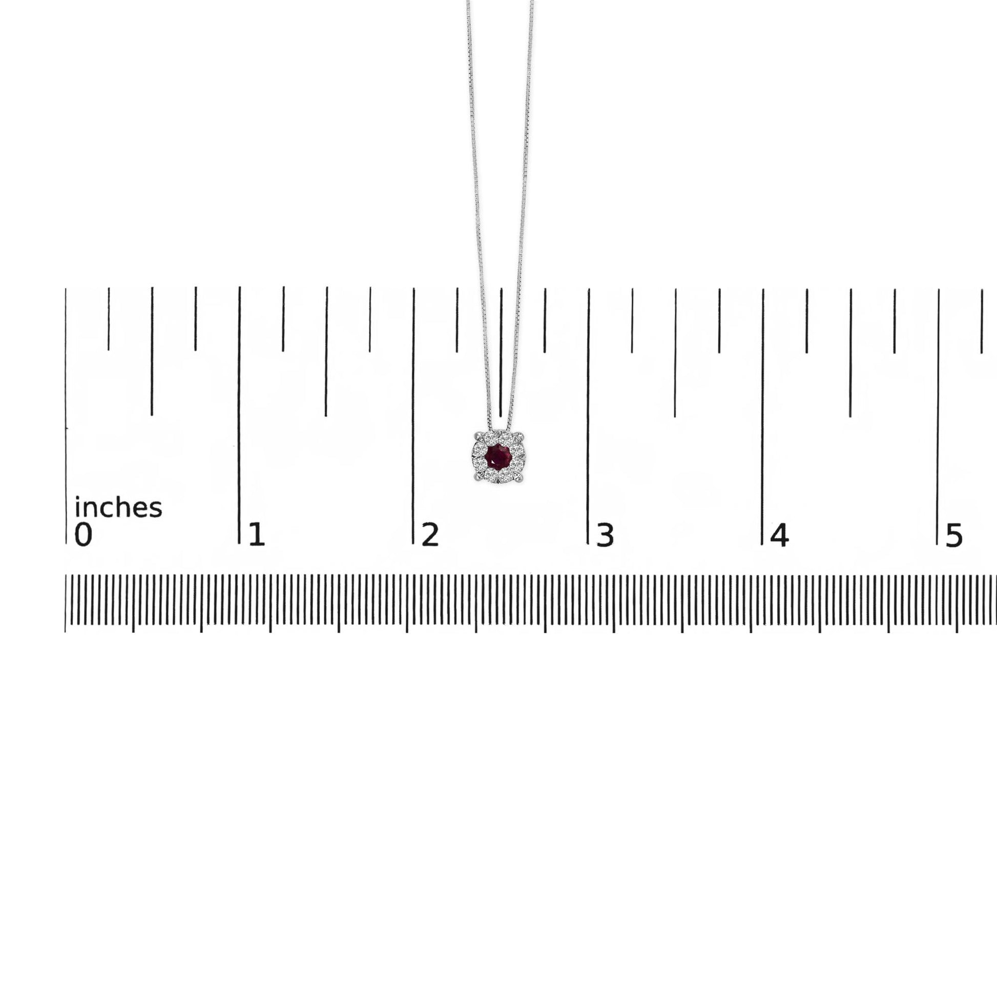14K White Gold Red Ruby and 1/3 Cttw Diamond Halo Pendant Necklace-4
