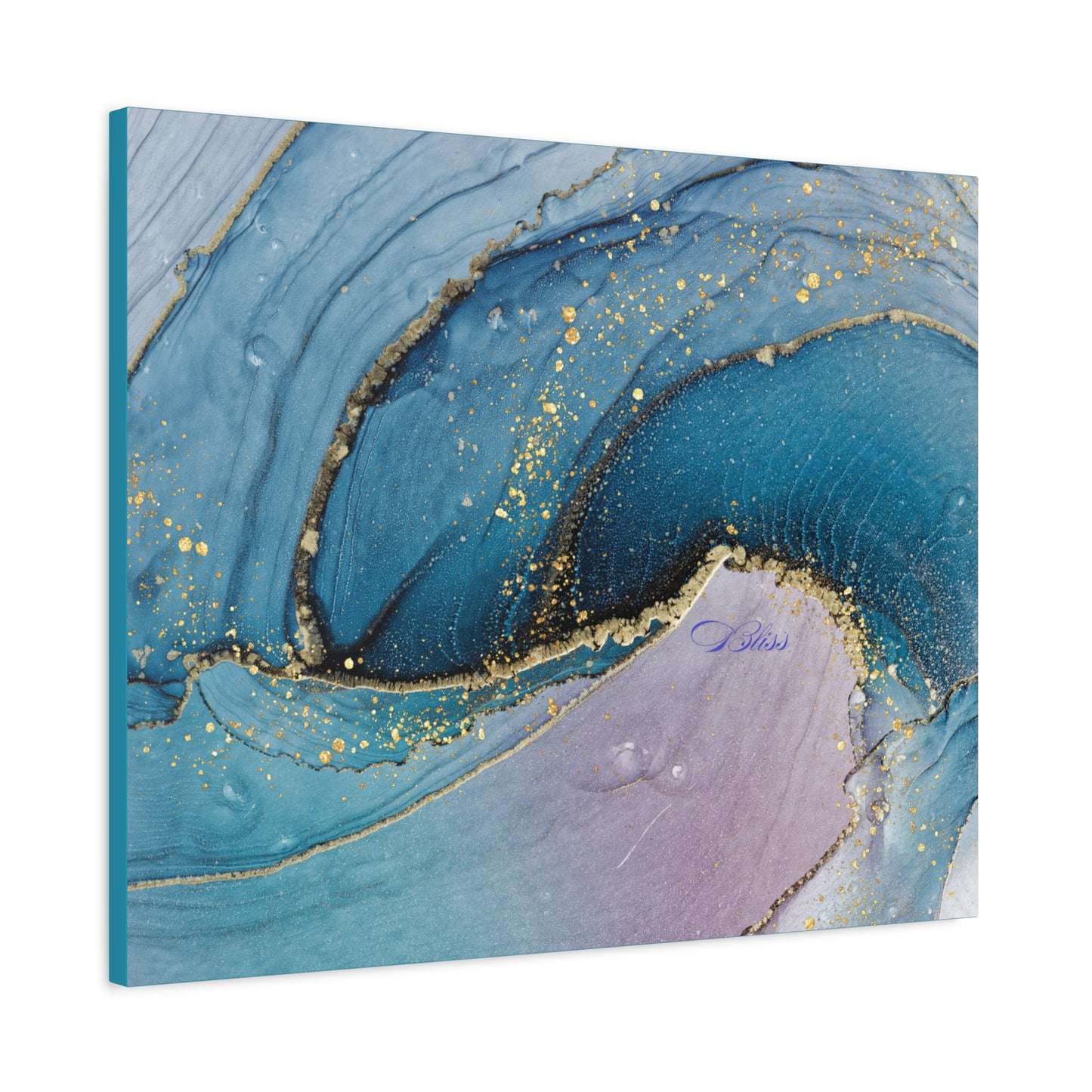 Canvas Wall Art, Abstract Ocean Wave, Modern Decor, Home Office, Gift for Her, Blue Gold Artwork, Living Room Wall Decor