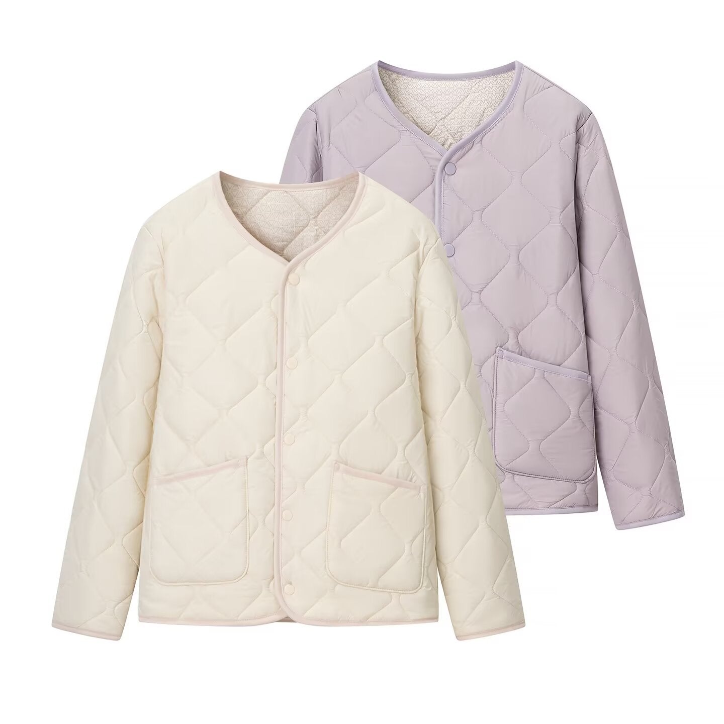 Versatile round neck diamond grid cotton jacket
