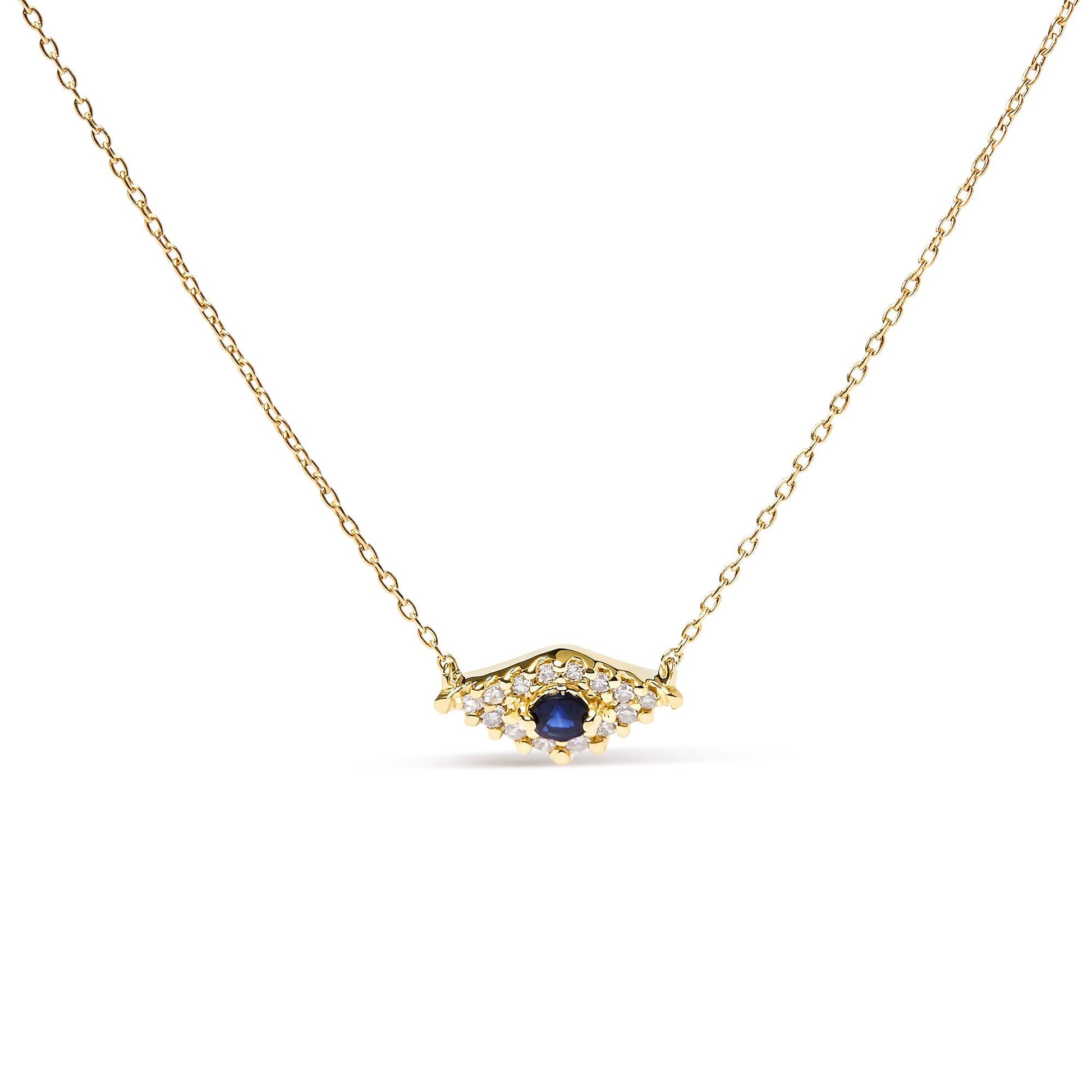 10K Yellow Gold Blue Sapphire and Diamond Accented Evil Eye 18" Inch Pendant Necklace (H-I Color, I1-I2 Clarity)-0
