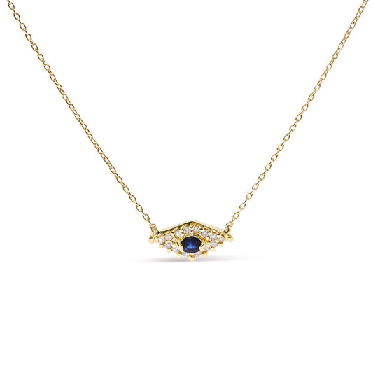 10K Yellow Gold Blue Sapphire and Diamond Accented Evil Eye 18" Inch Pendant Necklace (H-I Color, I1-I2 Clarity)-0