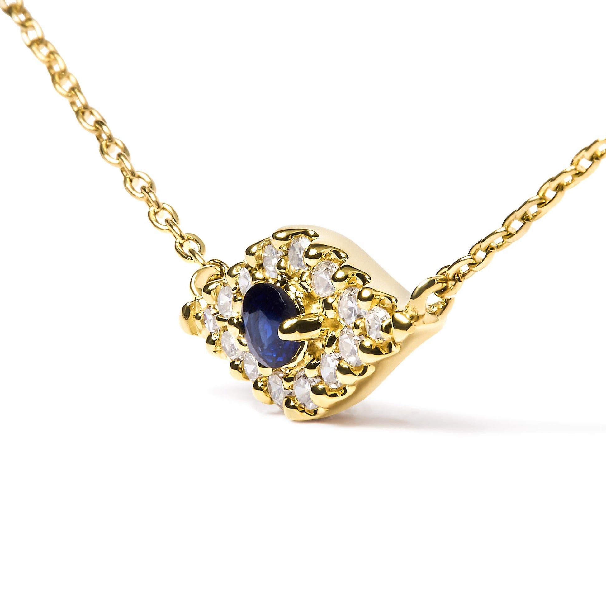 10K Yellow Gold Blue Sapphire and Diamond Accented Evil Eye 18" Inch Pendant Necklace (H-I Color, I1-I2 Clarity)-3