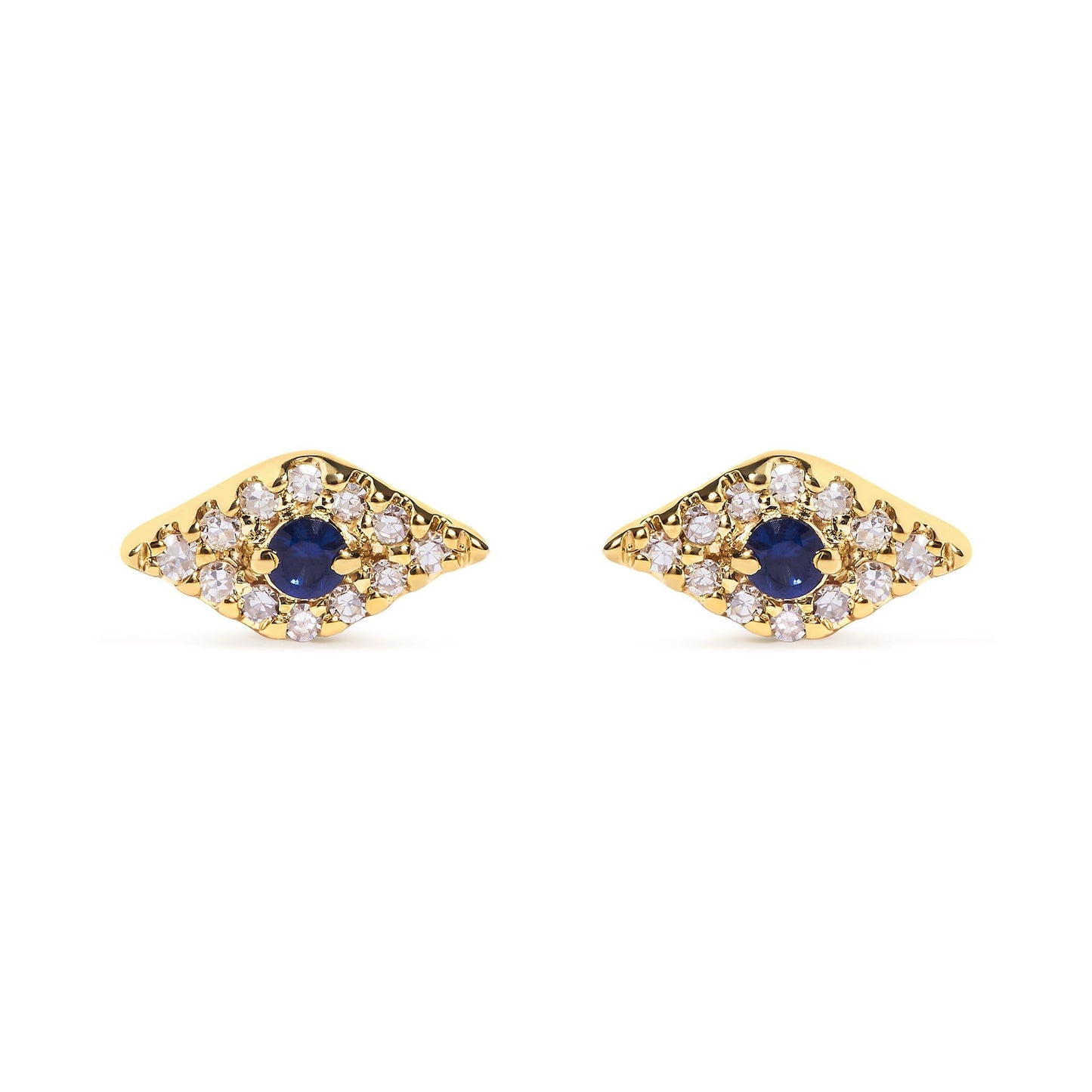 10K Yellow Gold Blue Sapphire and Diamond Accent Evil Eye Stud Earring (H-I Color, I1-I2 Clarity)-0