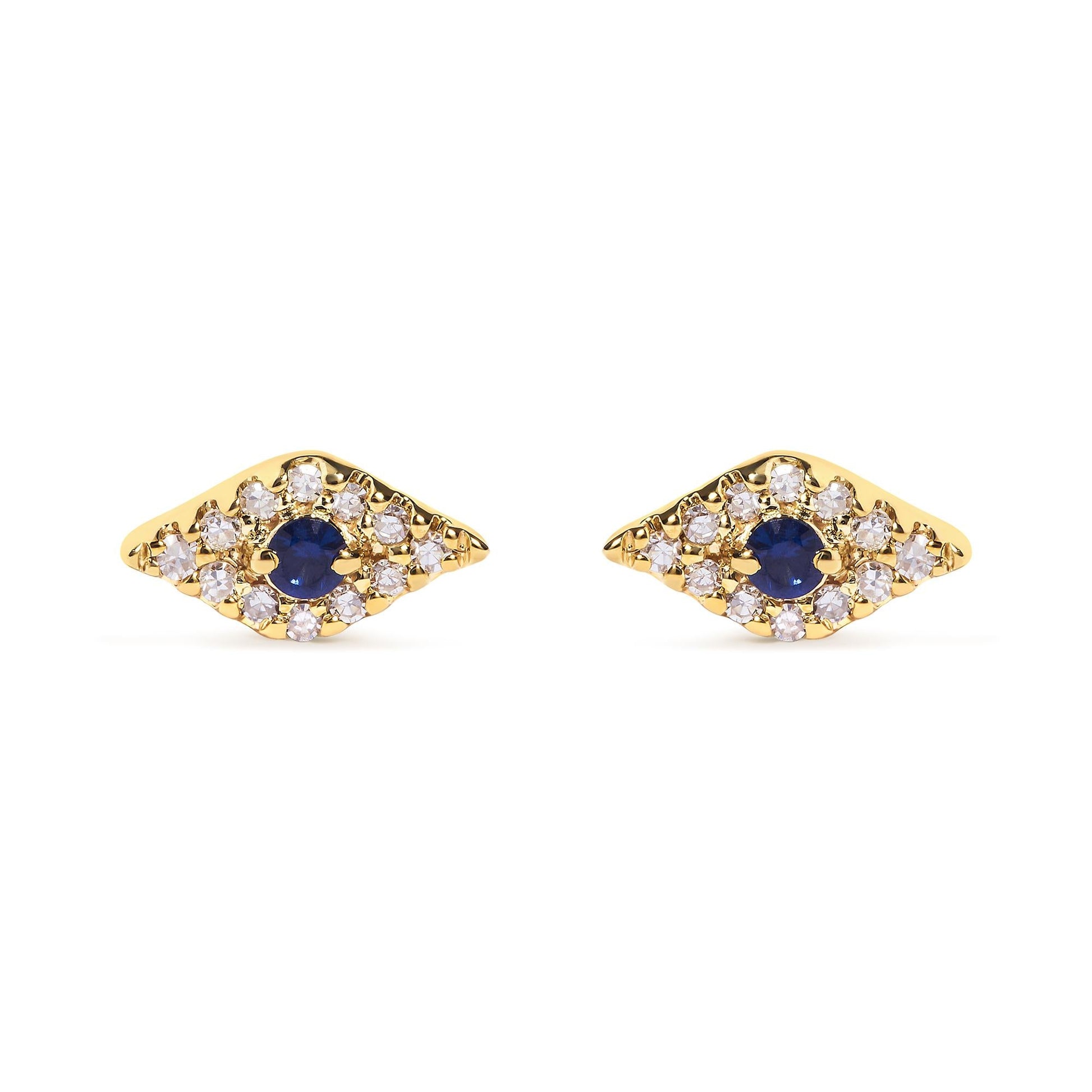 10K Yellow Gold Blue Sapphire and Diamond Accent Evil Eye Stud Earring (H-I Color, I1-I2 Clarity)-0
