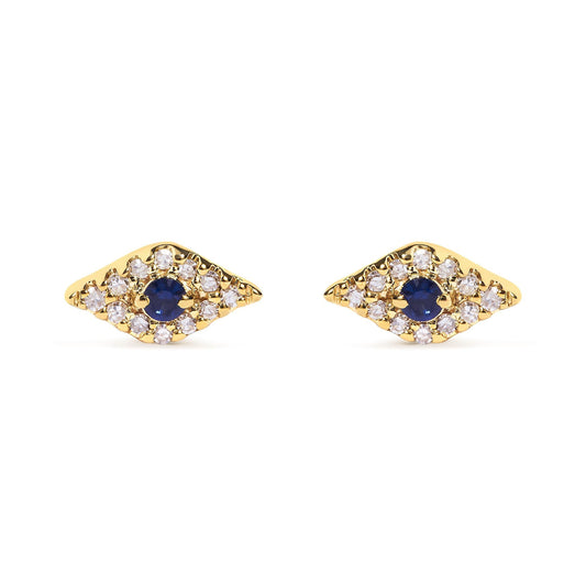 10K Yellow Gold Blue Sapphire and Diamond Accent Evil Eye Stud Earring (H-I Color, I1-I2 Clarity)-0