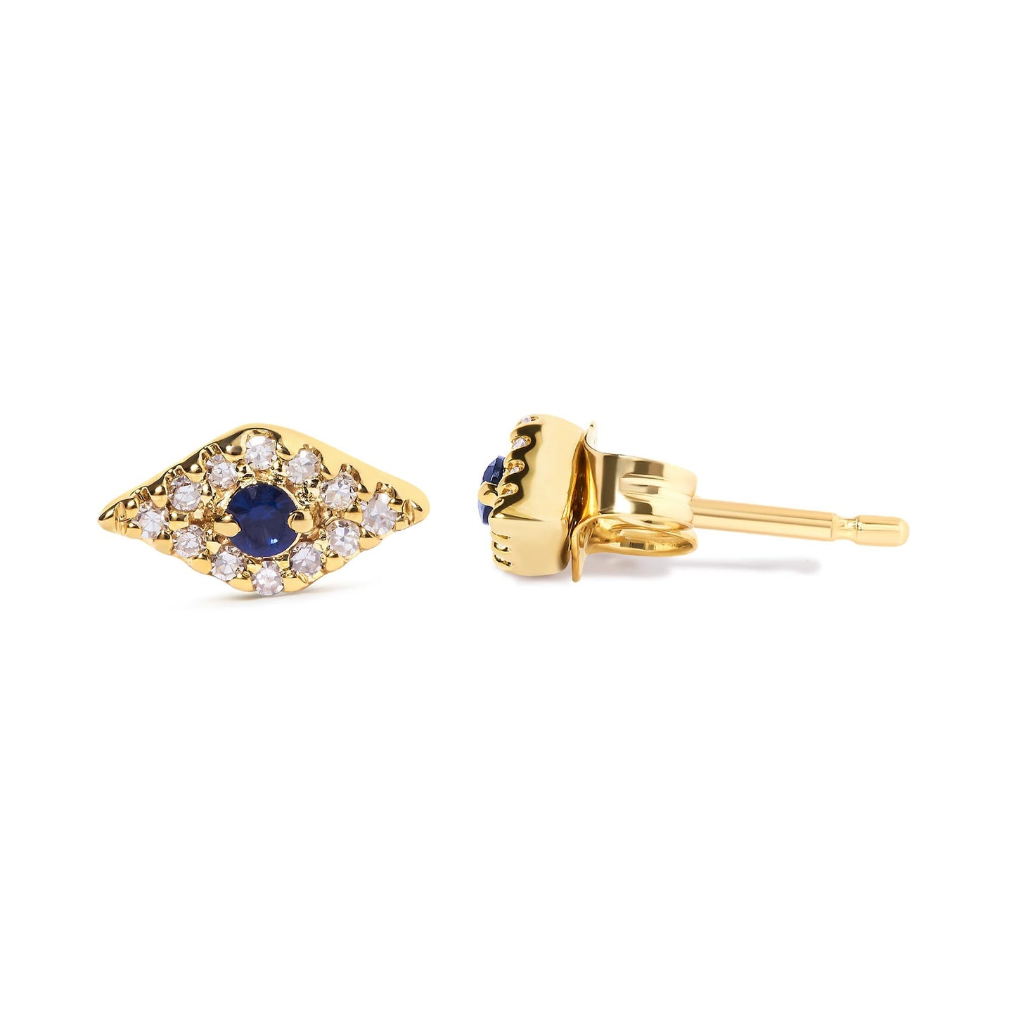 10K Yellow Gold Blue Sapphire and Diamond Accent Evil Eye Stud Earring (H-I Color, I1-I2 Clarity)-3