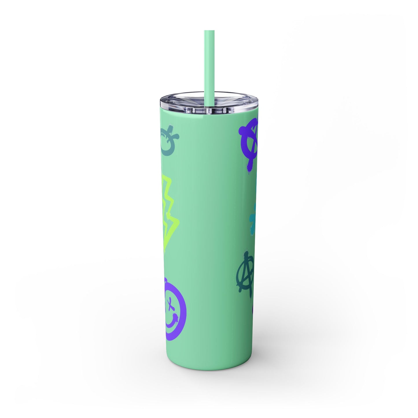 Trendy Skinny Tumbler with Straw, 20oz | Unique Graffiti Style Drinkware for Teens, Gifts, Parties, and Everyday Use
