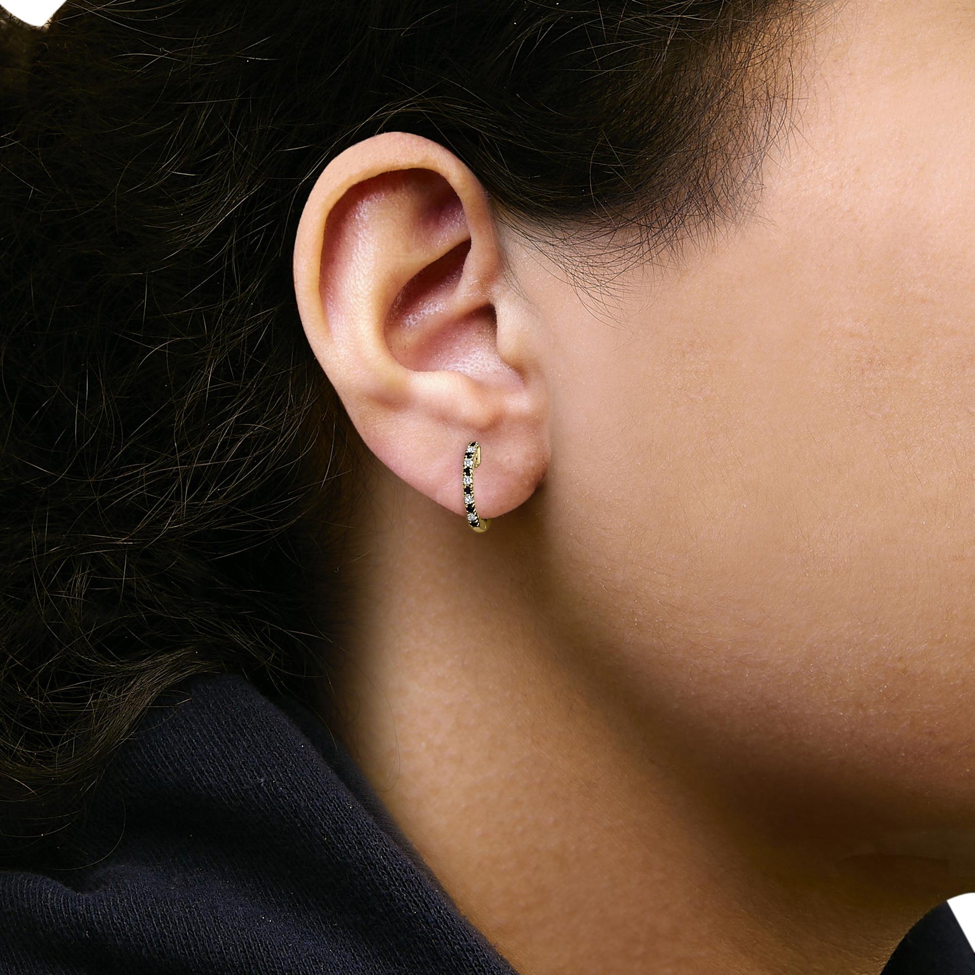 10K Yellow Gold Alternating Blue Sapphire 1/10 Cttw Diamond Huggy Hoop Earrings  (I-J Color, I1-I2 Clarity)-2