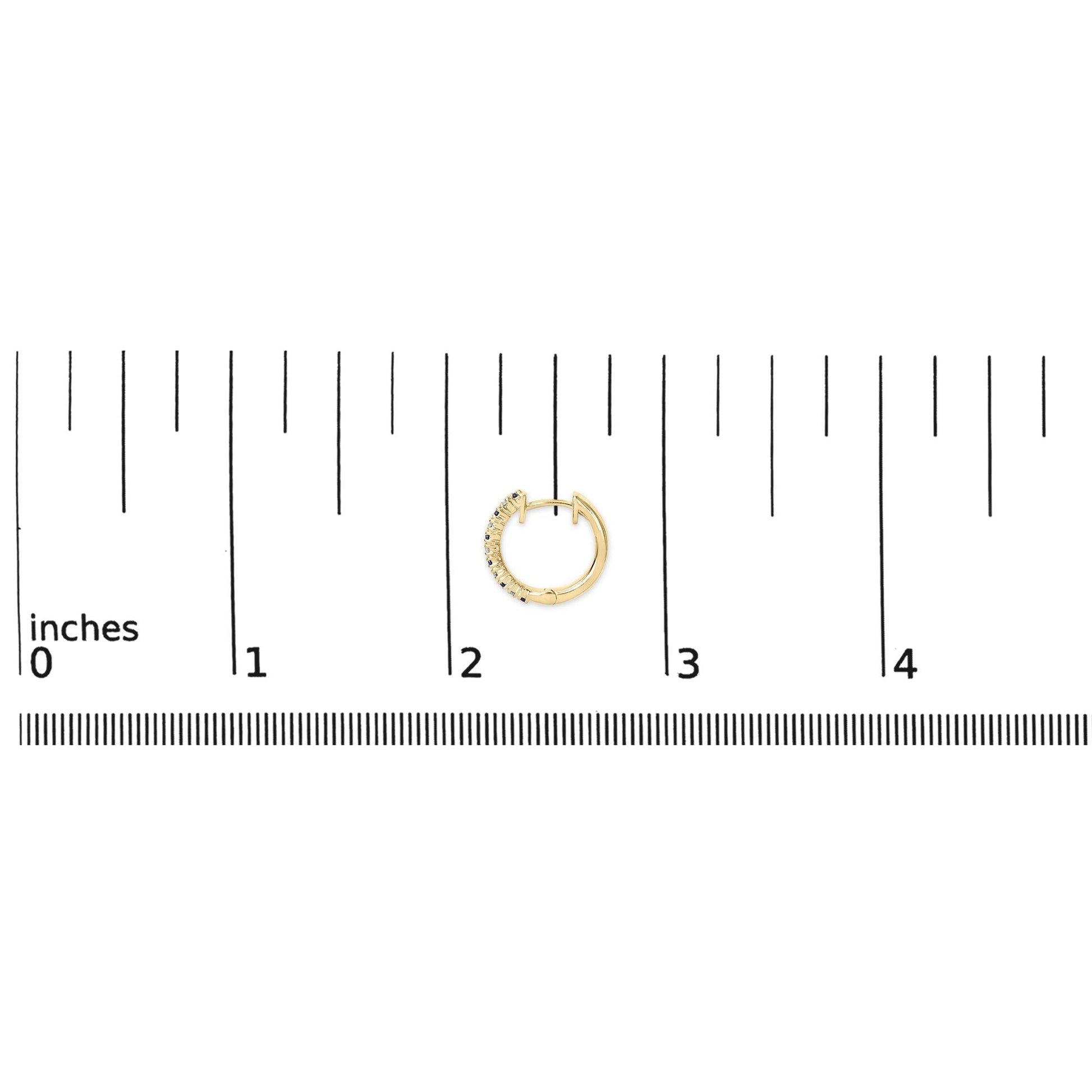 10K Yellow Gold Alternating Blue Sapphire 1/10 Cttw Diamond Huggy Hoop Earrings  (I-J Color, I1-I2 Clarity)-4