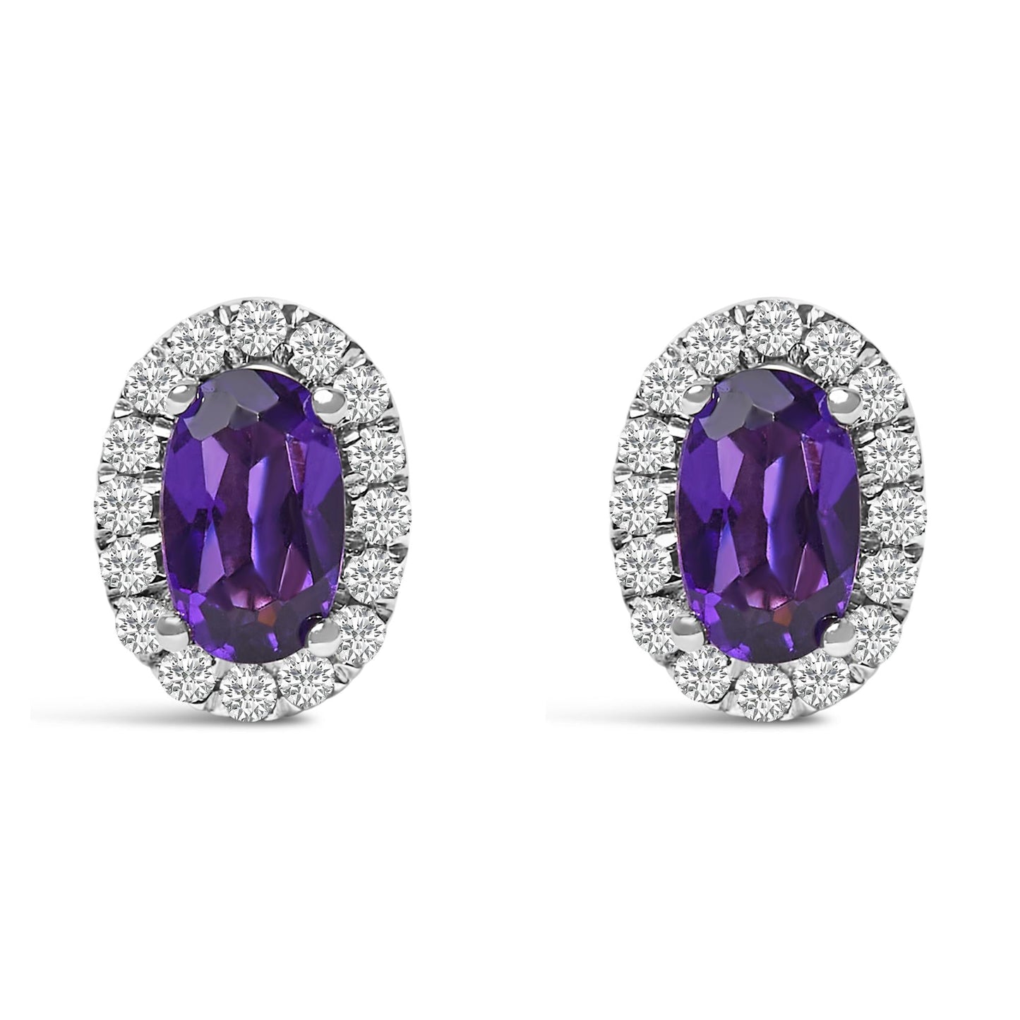 10K White Gold 5x3 MM Oval Cut Birthstone and Diamond Halo Stud Earrings (I-J Color, I1-I2 Clarity)-8