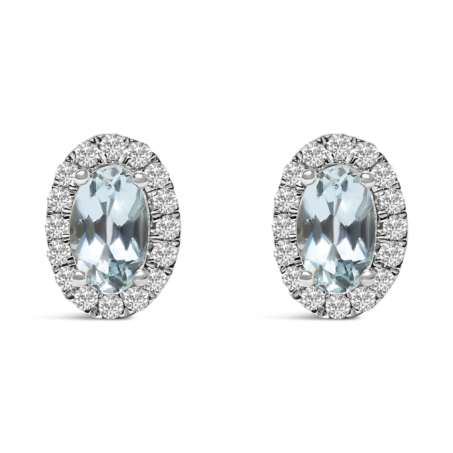 10K White Gold 5x3 MM Oval Cut Birthstone and Diamond Halo Stud Earrings (I-J Color, I1-I2 Clarity)-5