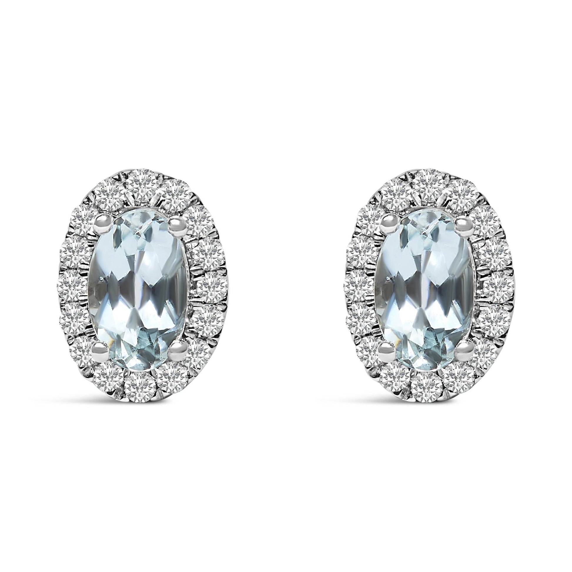 10K White Gold 5x3 MM Oval Cut Birthstone and Diamond Halo Stud Earrings (I-J Color, I1-I2 Clarity)-5