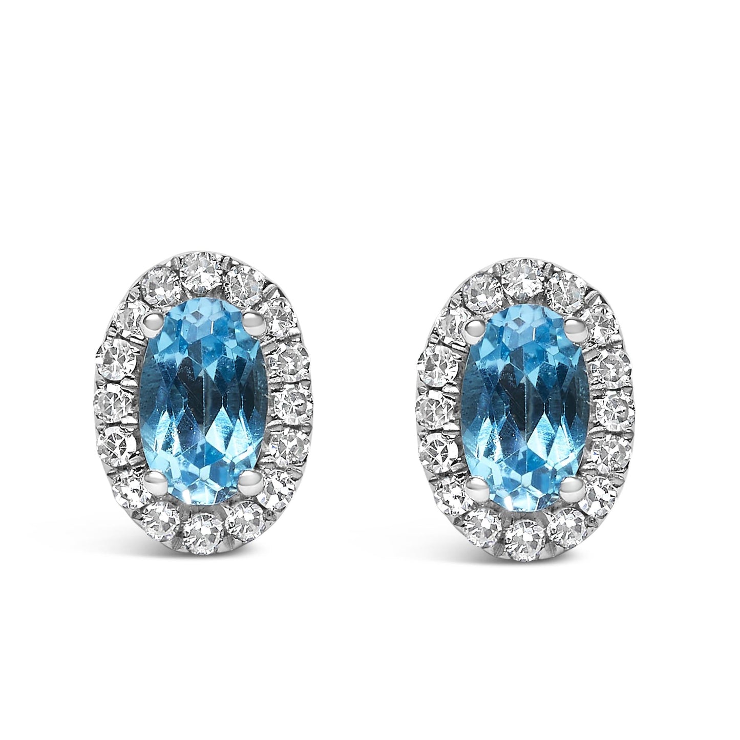 10K White Gold 5x3 MM Oval Cut Birthstone and Diamond Halo Stud Earrings (I-J Color, I1-I2 Clarity)-6