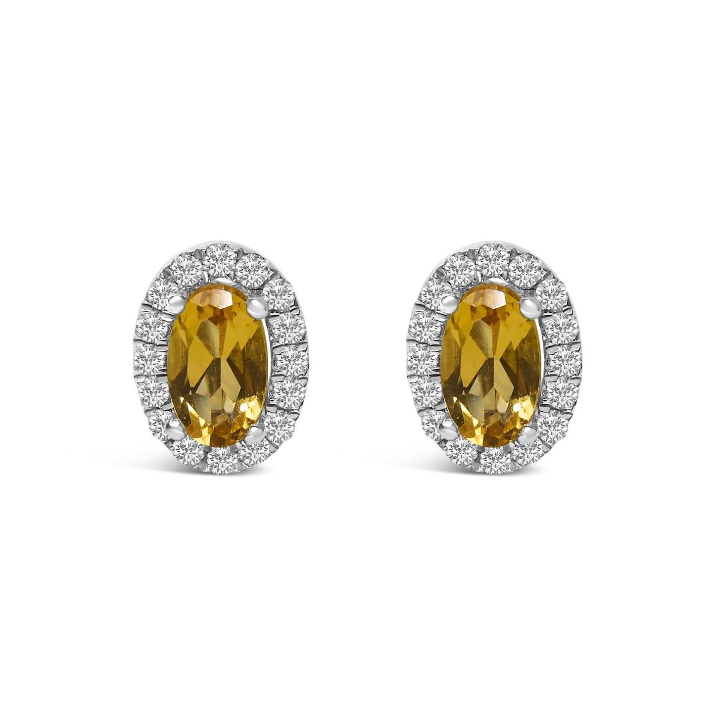 10K White Gold 5x3 MM Oval Cut Birthstone and Diamond Halo Stud Earrings (I-J Color, I1-I2 Clarity)-10