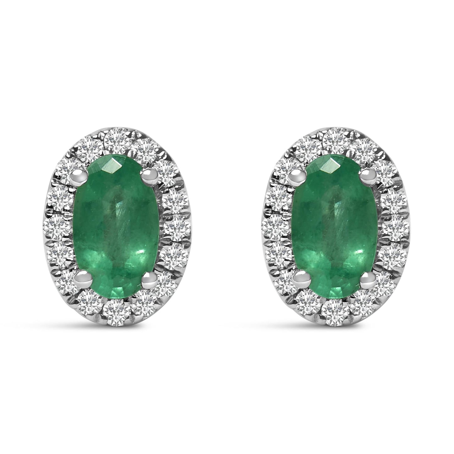 10K White Gold 5x3 MM Oval Cut Birthstone and Diamond Halo Stud Earrings (I-J Color, I1-I2 Clarity)-7