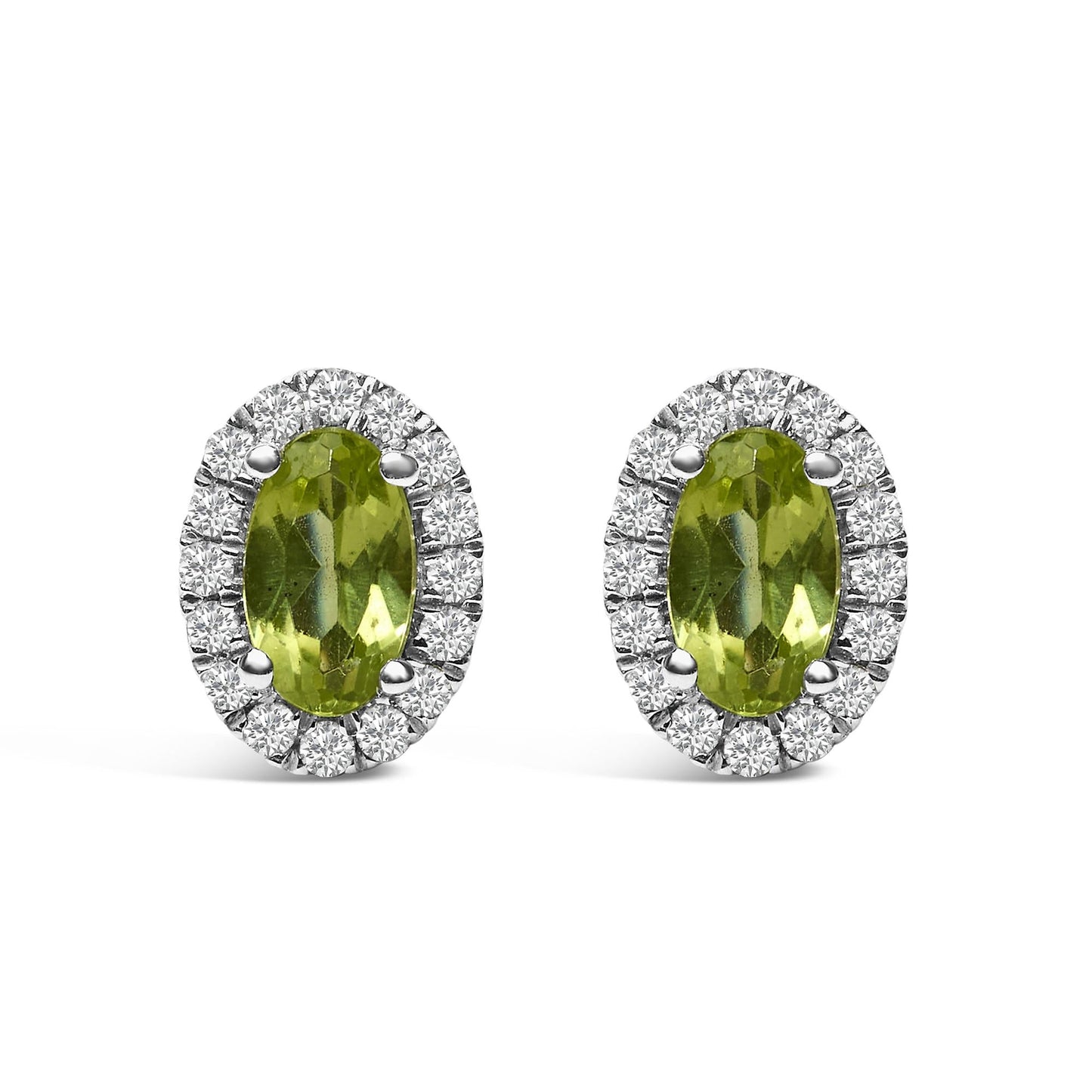 10K White Gold 5x3 MM Oval Cut Birthstone and Diamond Halo Stud Earrings (I-J Color, I1-I2 Clarity)-4