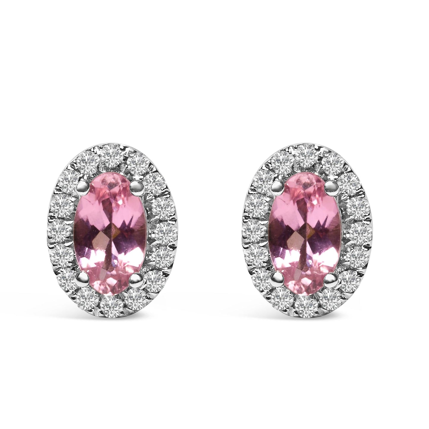 10K White Gold 5x3 MM Oval Cut Birthstone and Diamond Halo Stud Earrings (I-J Color, I1-I2 Clarity)-3