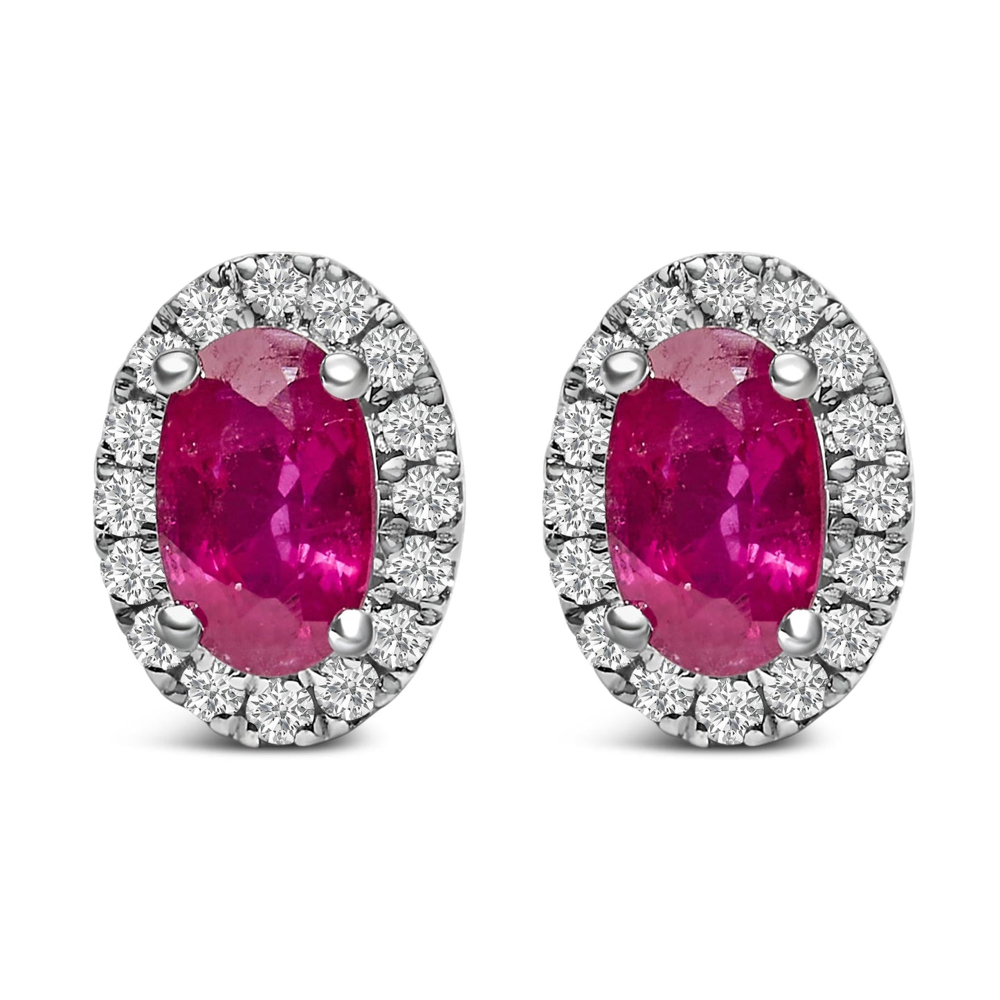10K White Gold 5x3 MM Oval Cut Birthstone and Diamond Halo Stud Earrings (I-J Color, I1-I2 Clarity)-2