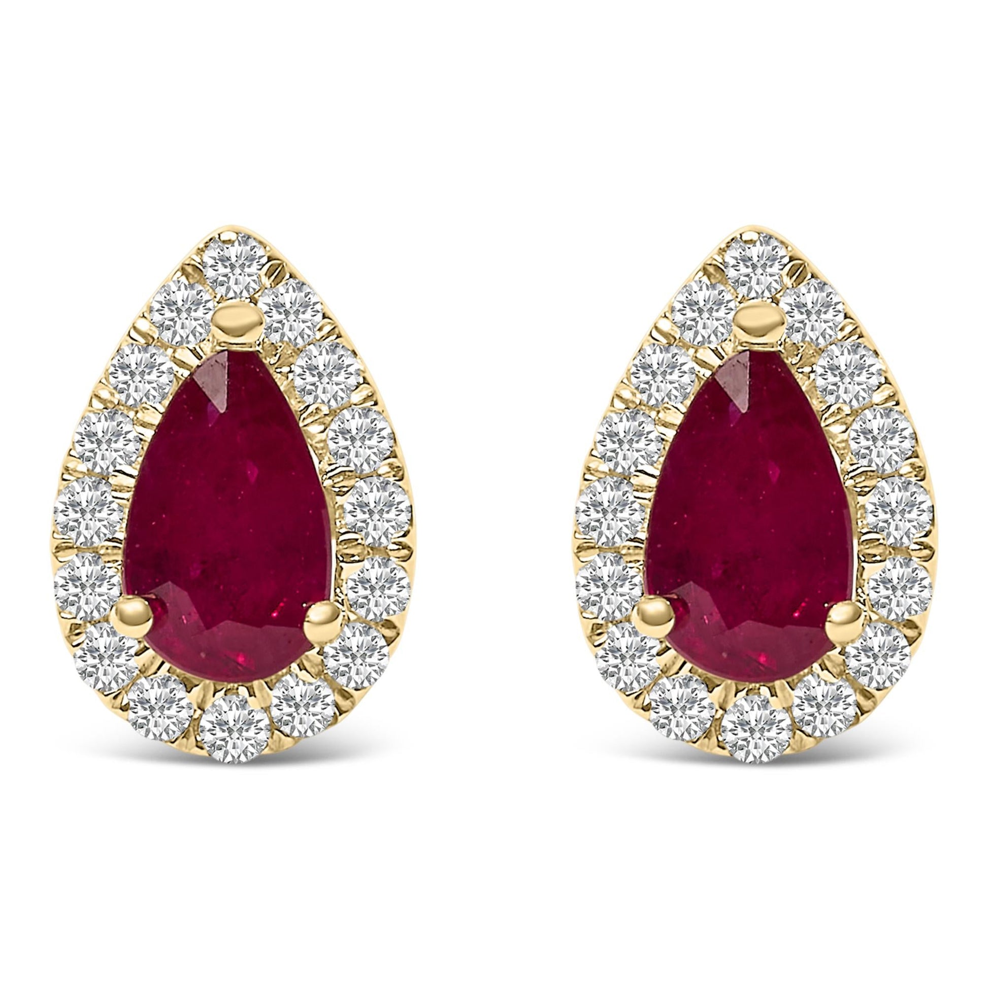 10K Yellow Gold 5X3 MM Pear-Cut Ruby and 1/7 Cttw Diamond Halo Stud Earrings (I-J Color, I1-I2 Clarity)-0