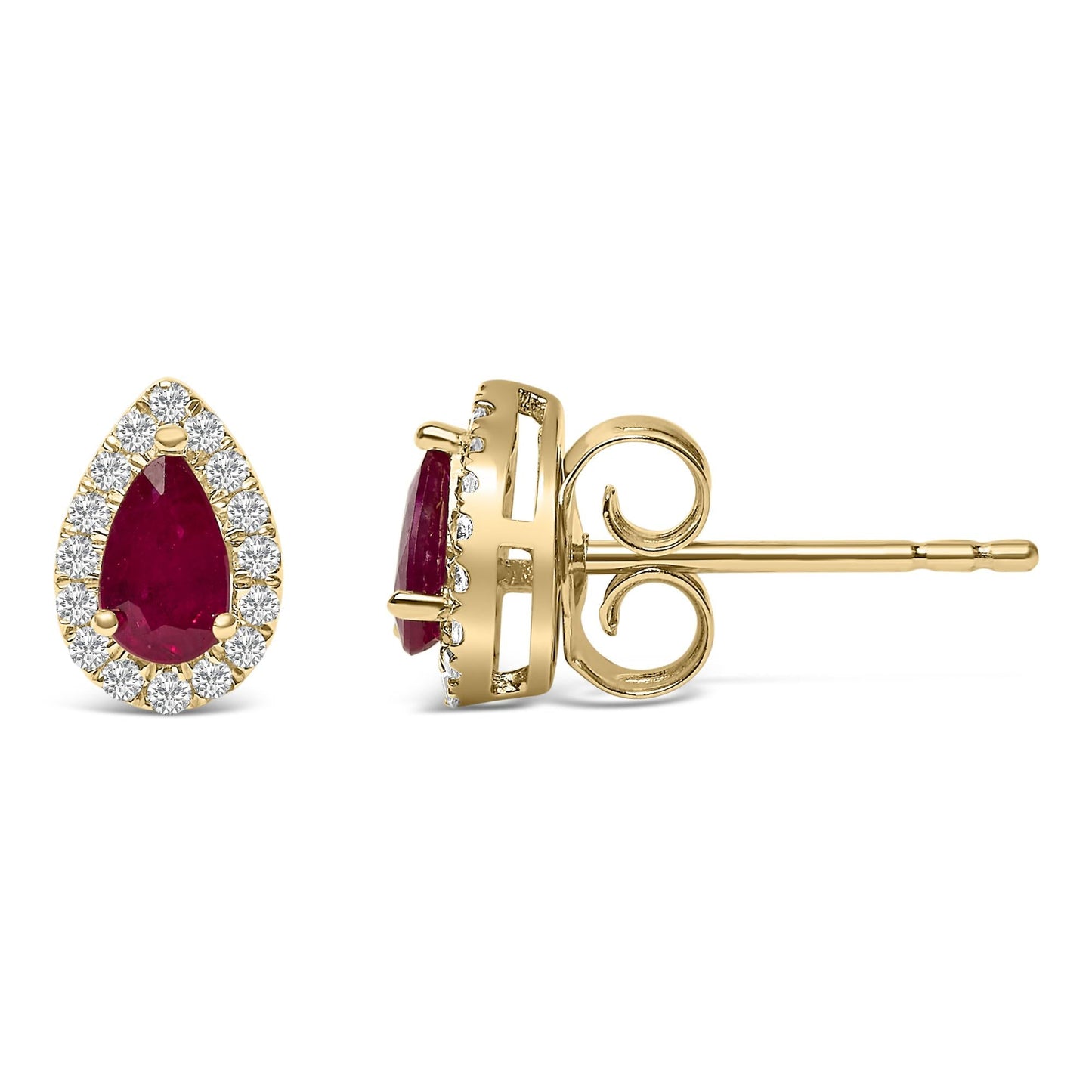 10K Yellow Gold 5X3 MM Pear-Cut Ruby and 1/7 Cttw Diamond Halo Stud Earrings (I-J Color, I1-I2 Clarity)-3