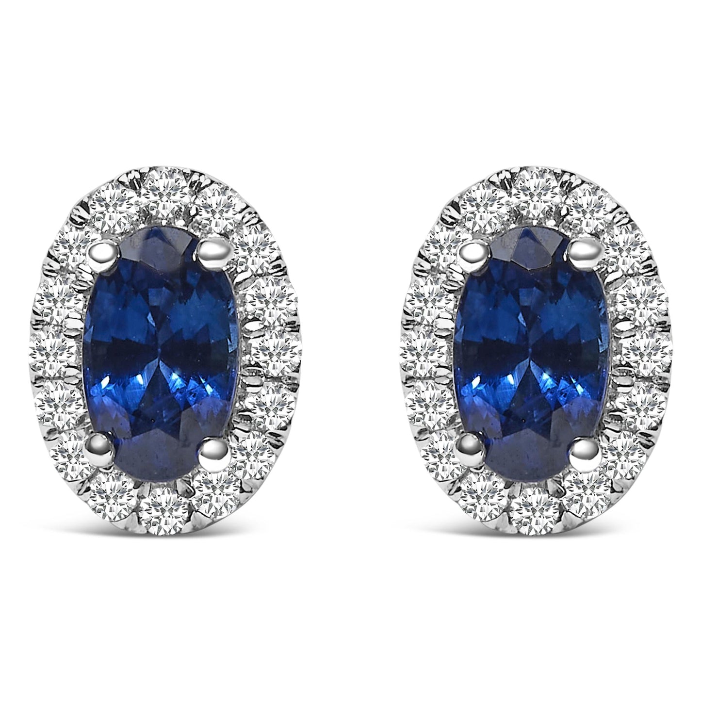 10K White Gold 5x3 MM Oval Cut Birthstone and Diamond Halo Stud Earrings (I-J Color, I1-I2 Clarity)-1
