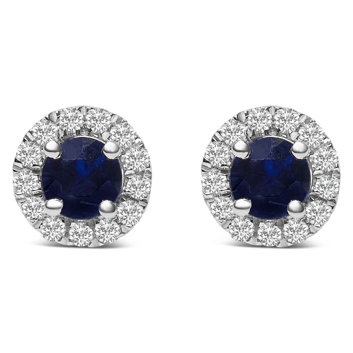 10K White Gold 3.25mm x 3.25mm Round Blue Sapphire and 1/10 Cttw Diamond Halo Stud Earrings (I-J Color, I1-I2 Clarity)-0