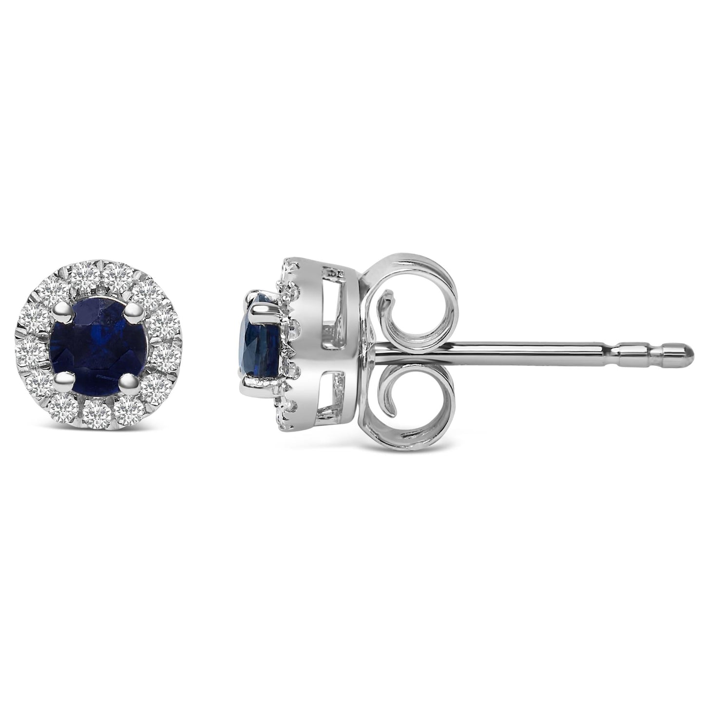 10K White Gold 3.25mm x 3.25mm Round Blue Sapphire and 1/10 Cttw Diamond Halo Stud Earrings (I-J Color, I1-I2 Clarity)-3
