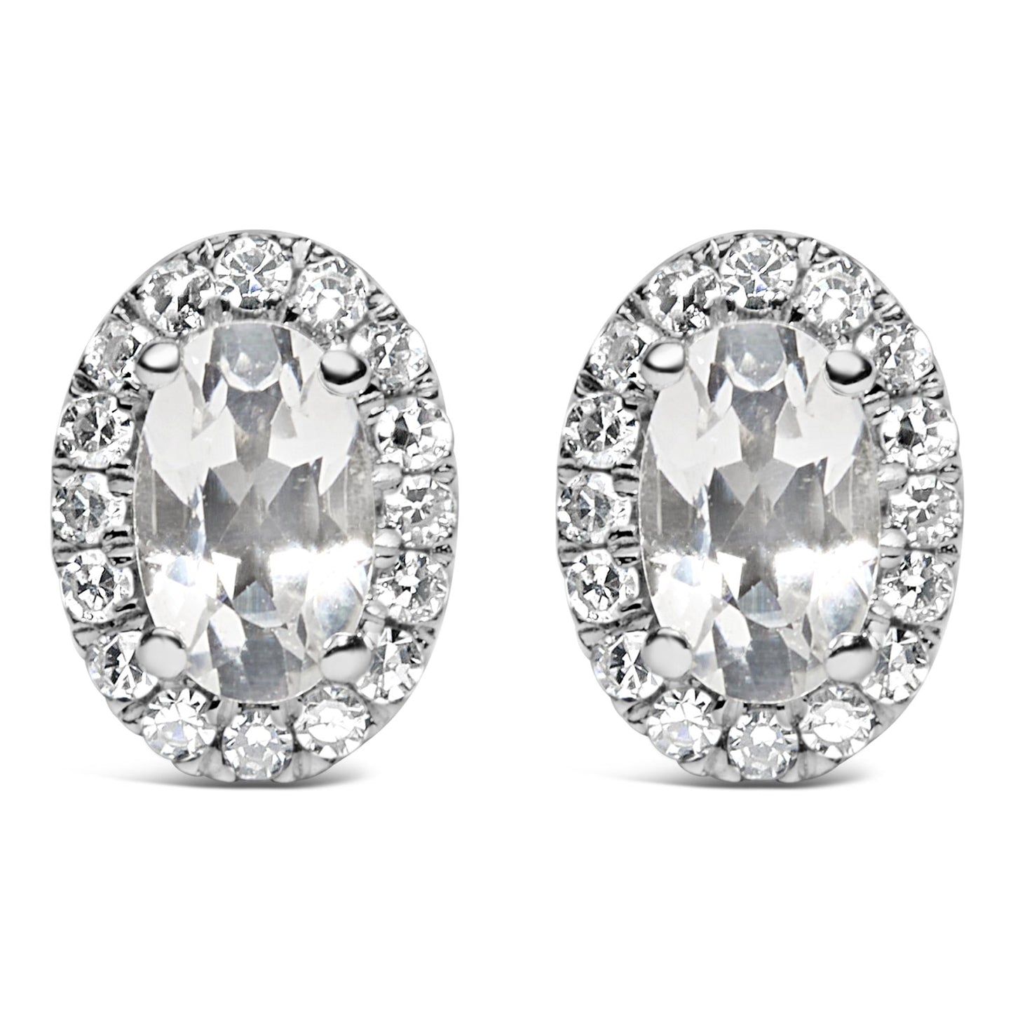 10K White Gold 5x3 MM Oval Cut Birthstone and Diamond Halo Stud Earrings (I-J Color, I1-I2 Clarity)-0