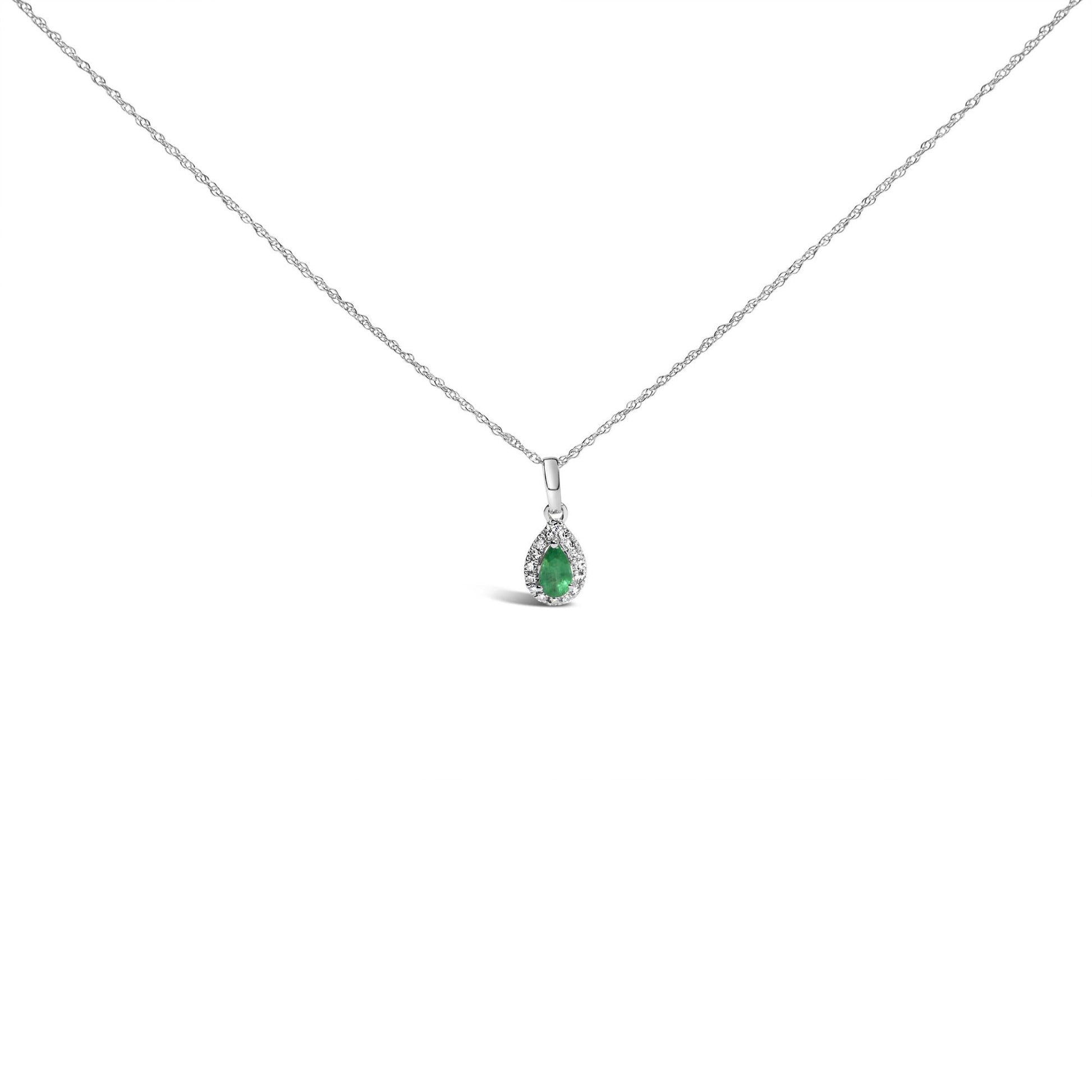 10K White Gold 5x3mm Gemstone and Diamond Accent Halo Pear Shape 18" Pendant Necklace (I-J Color, I1-I2 Clarity)-3