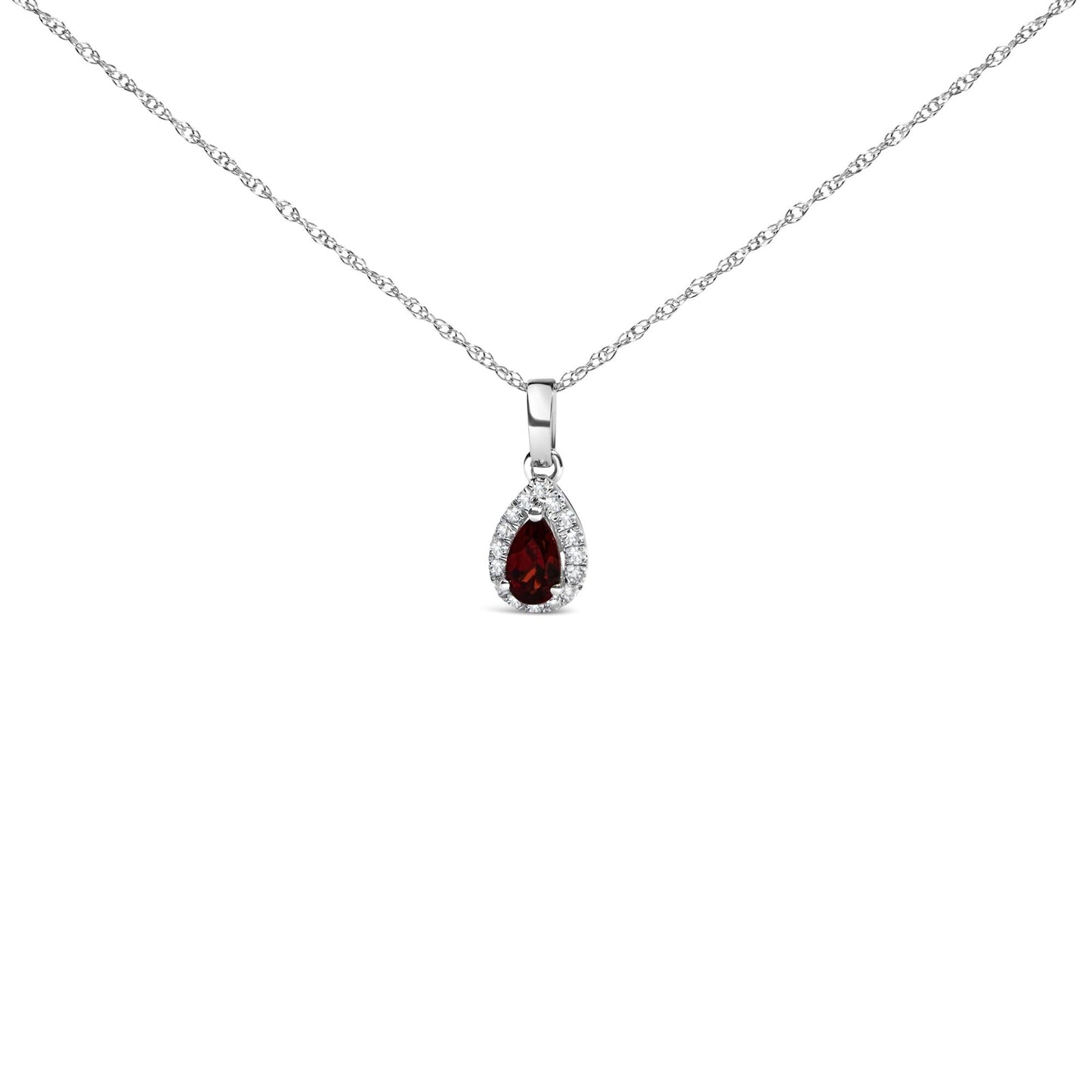 10K White Gold 5x3mm Gemstone and Diamond Accent Halo Pear Shape 18" Pendant Necklace (I-J Color, I1-I2 Clarity)-2