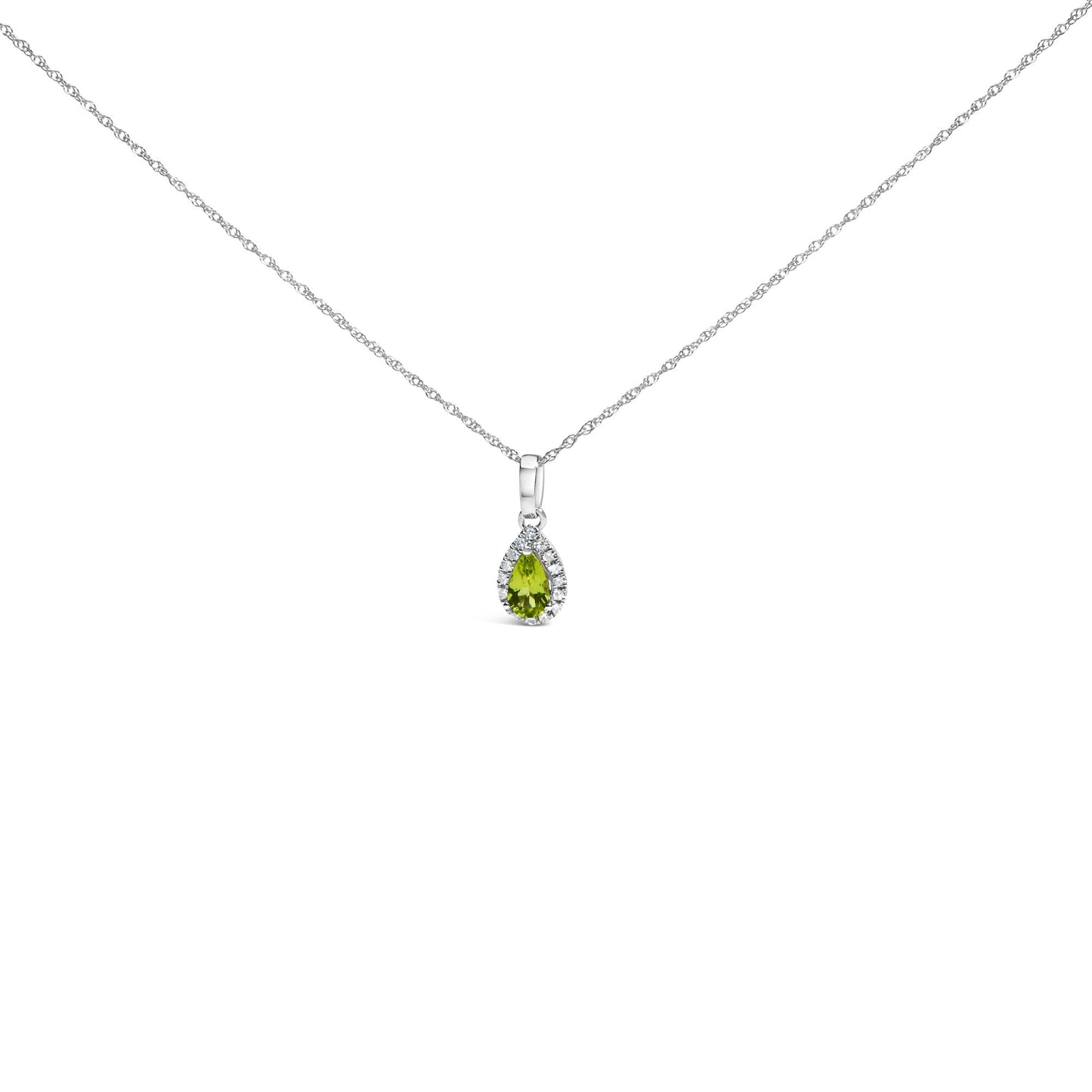 10K White Gold 5x3mm Gemstone and Diamond Accent Halo Pear Shape 18" Pendant Necklace (I-J Color, I1-I2 Clarity)-1