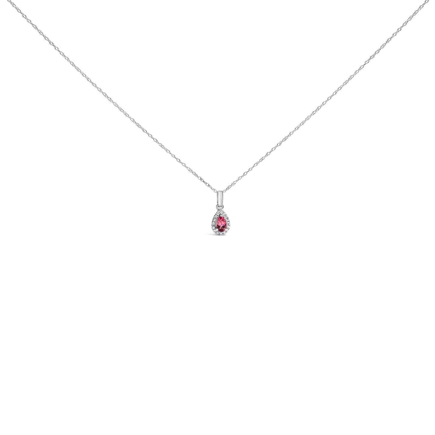10K White Gold 5x3mm Gemstone and Diamond Accent Halo Pear Shape 18" Pendant Necklace (I-J Color, I1-I2 Clarity)-0