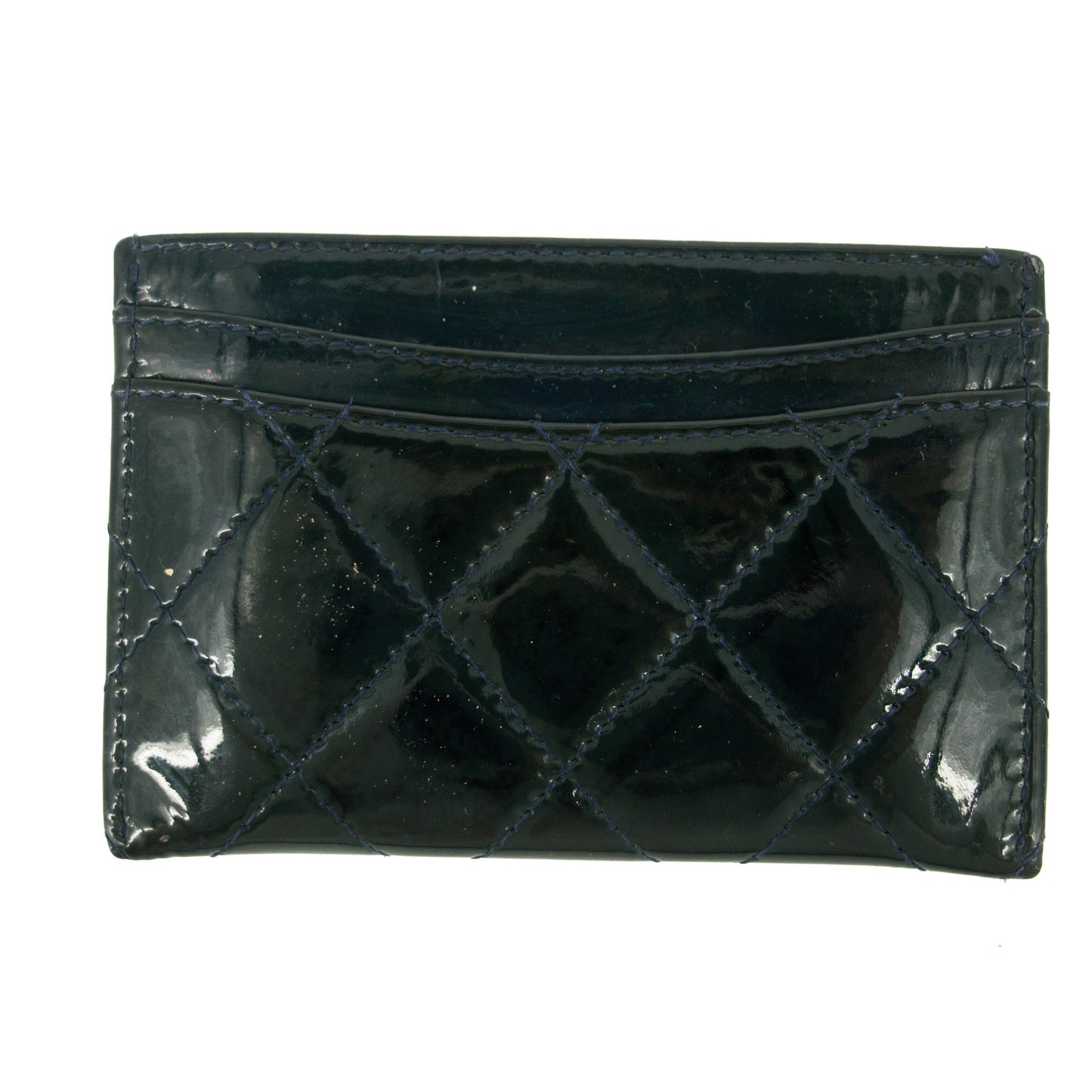 Chanel Quilted Patent Leaher Black Card Case #5869