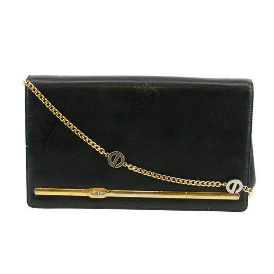 Christian Dior Black Leather Logo Chain Shoulder Bag #5872
