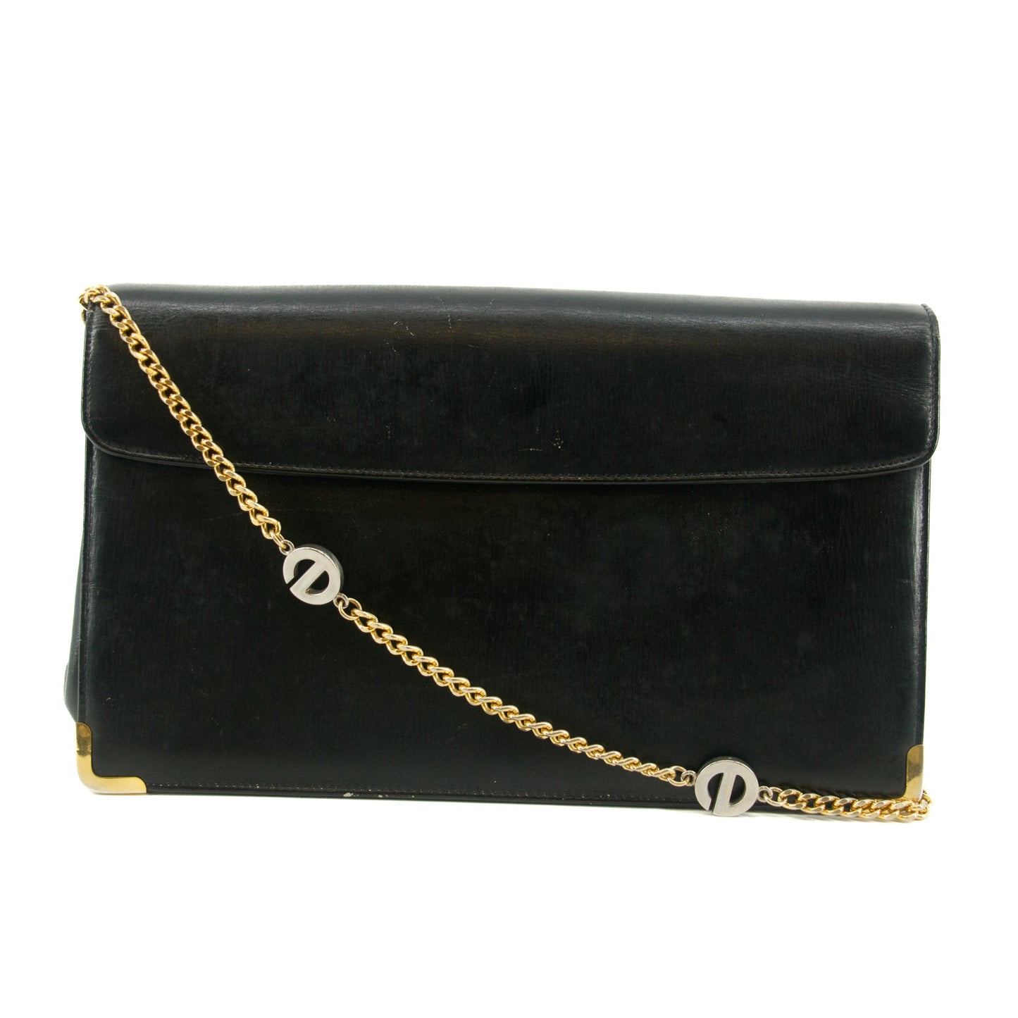 Christian Dior Black Leather Logo Chain Shoulder Bag #5872