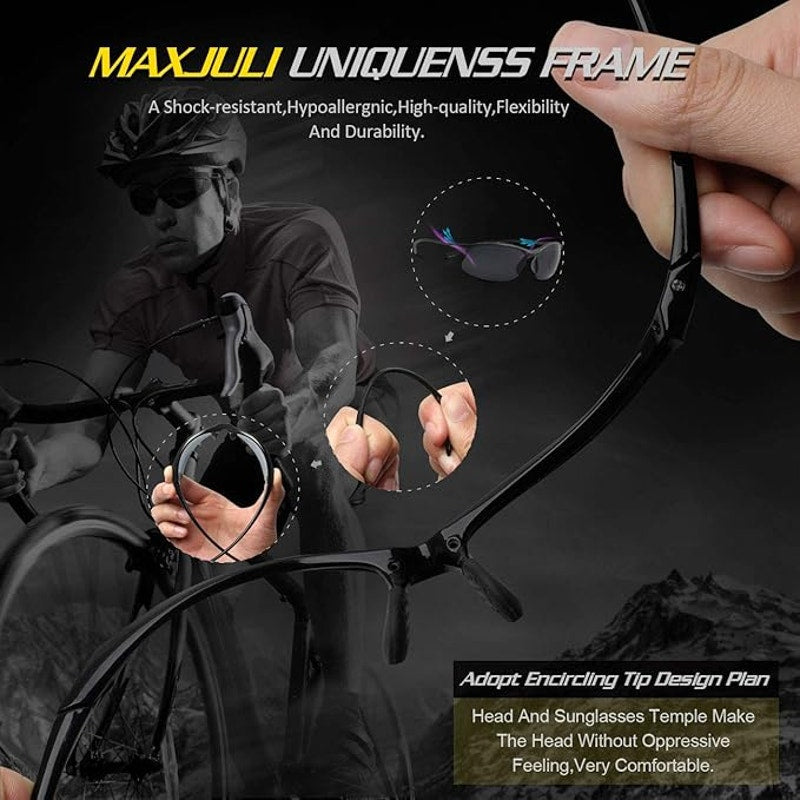 New MaxJuli Black Polarized Shock Resistant Flexible Athletic Sports Sunglasses