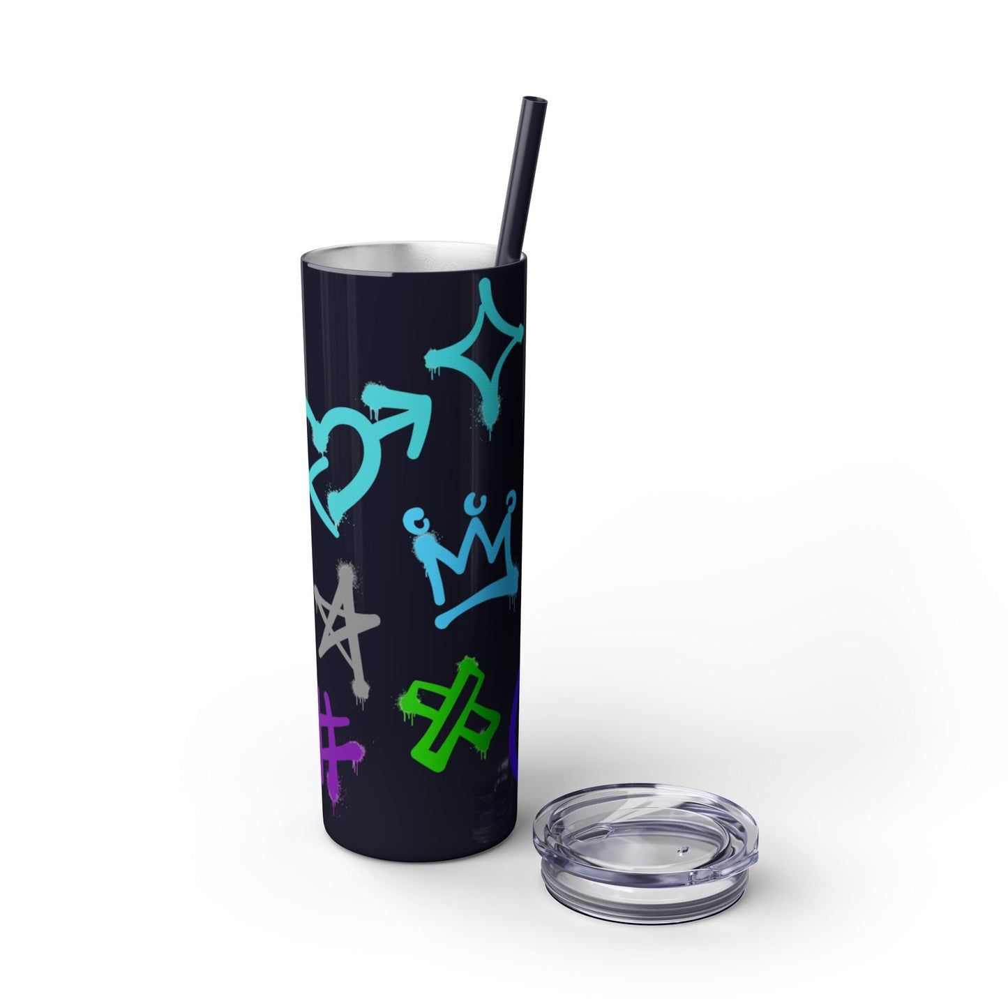 Trendy Skinny Tumbler with Straw, 20oz | Unique Graffiti Style Drinkware for Teens, Gifts, Parties, and Everyday Use
