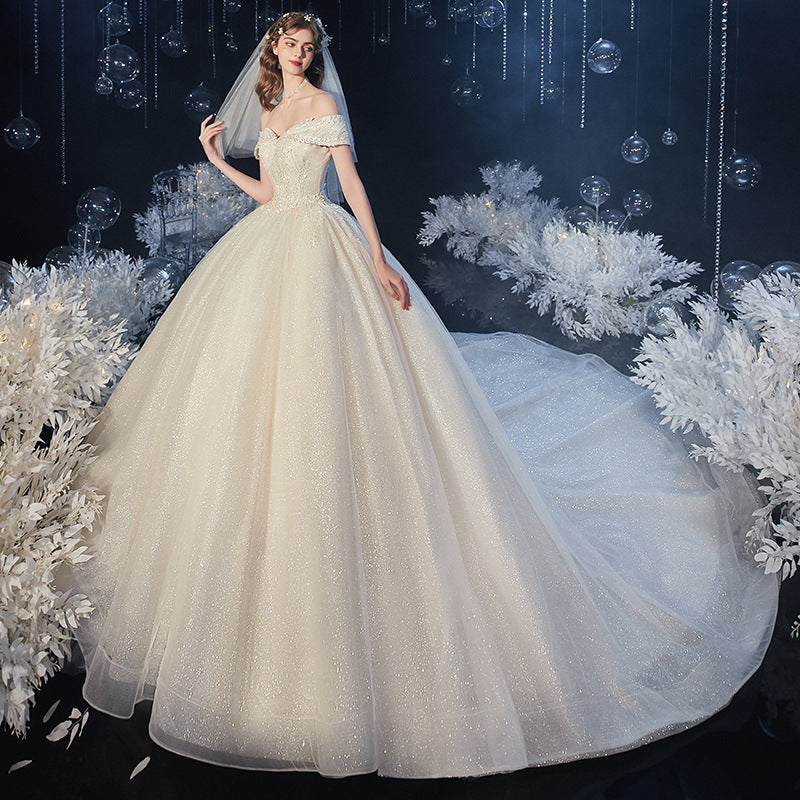One-Shoulder Starry Sky Trailing Wedding Dress