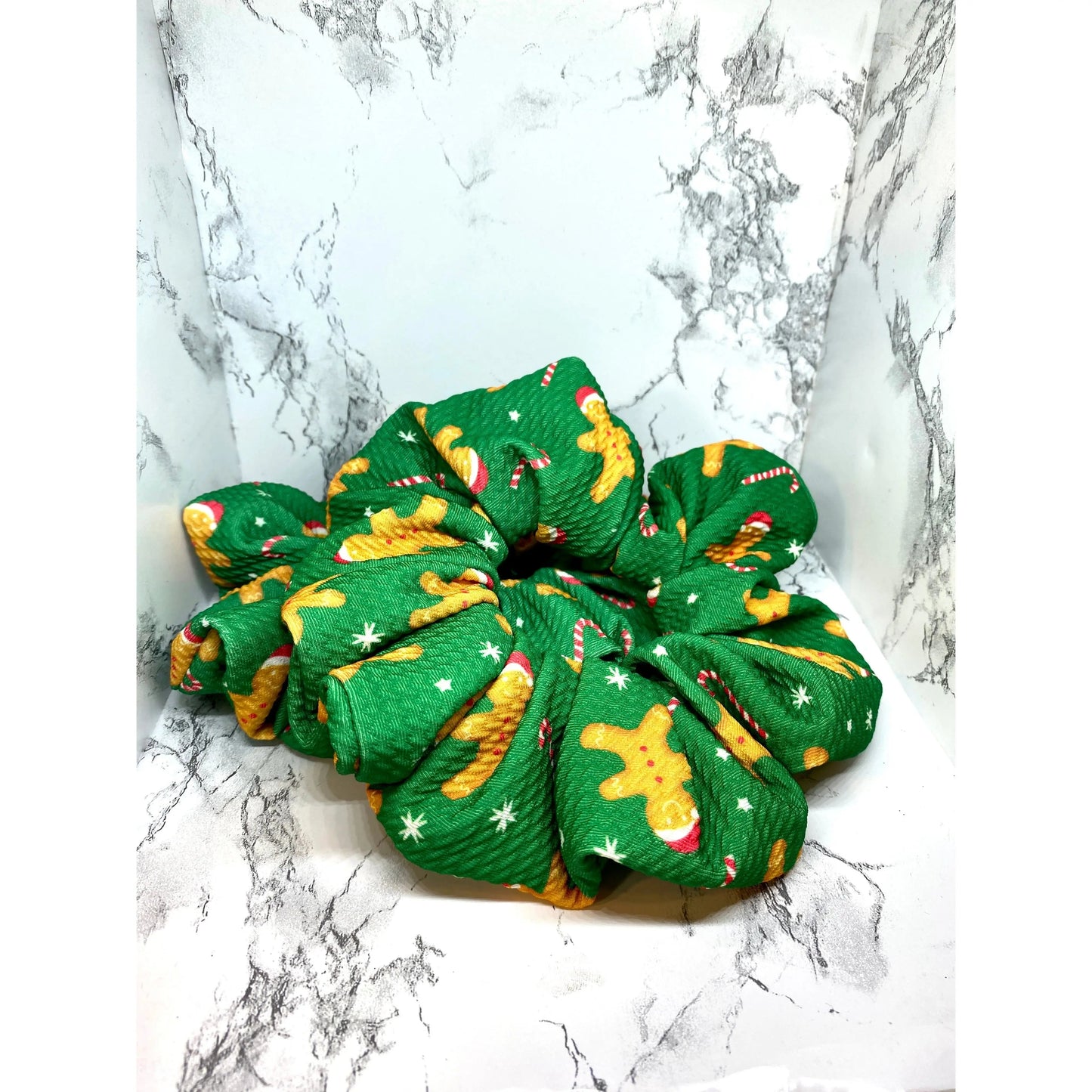 Green Gingerbread Christmas Bullet Scrunchie