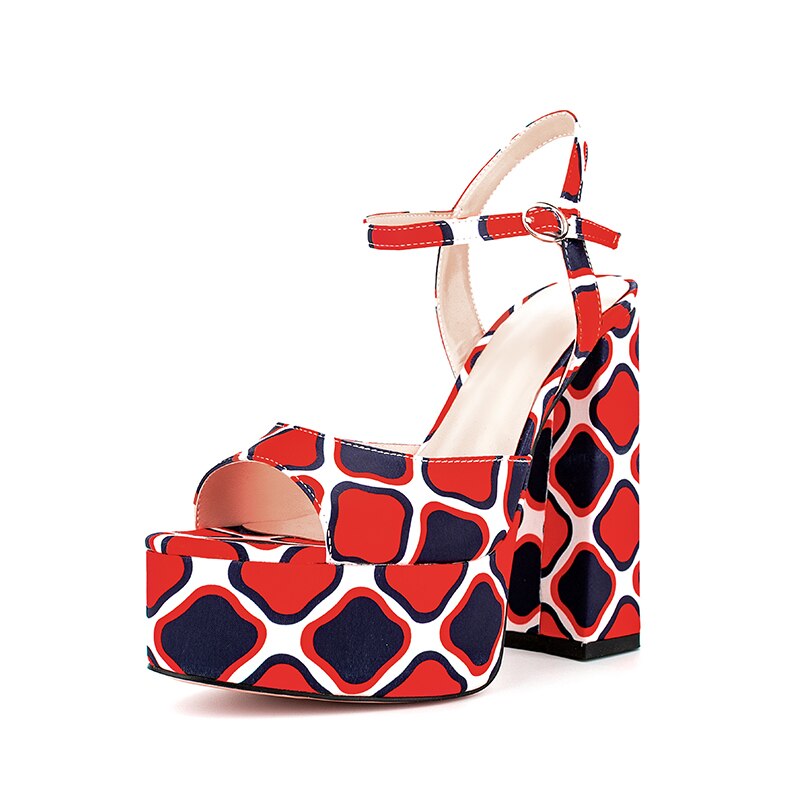 processing time:7-10 days after placing orders--Summer Chunky heels Sandals Mixed Colors Round toe Waterproof platform Buckle strap Printing Fashion sandals