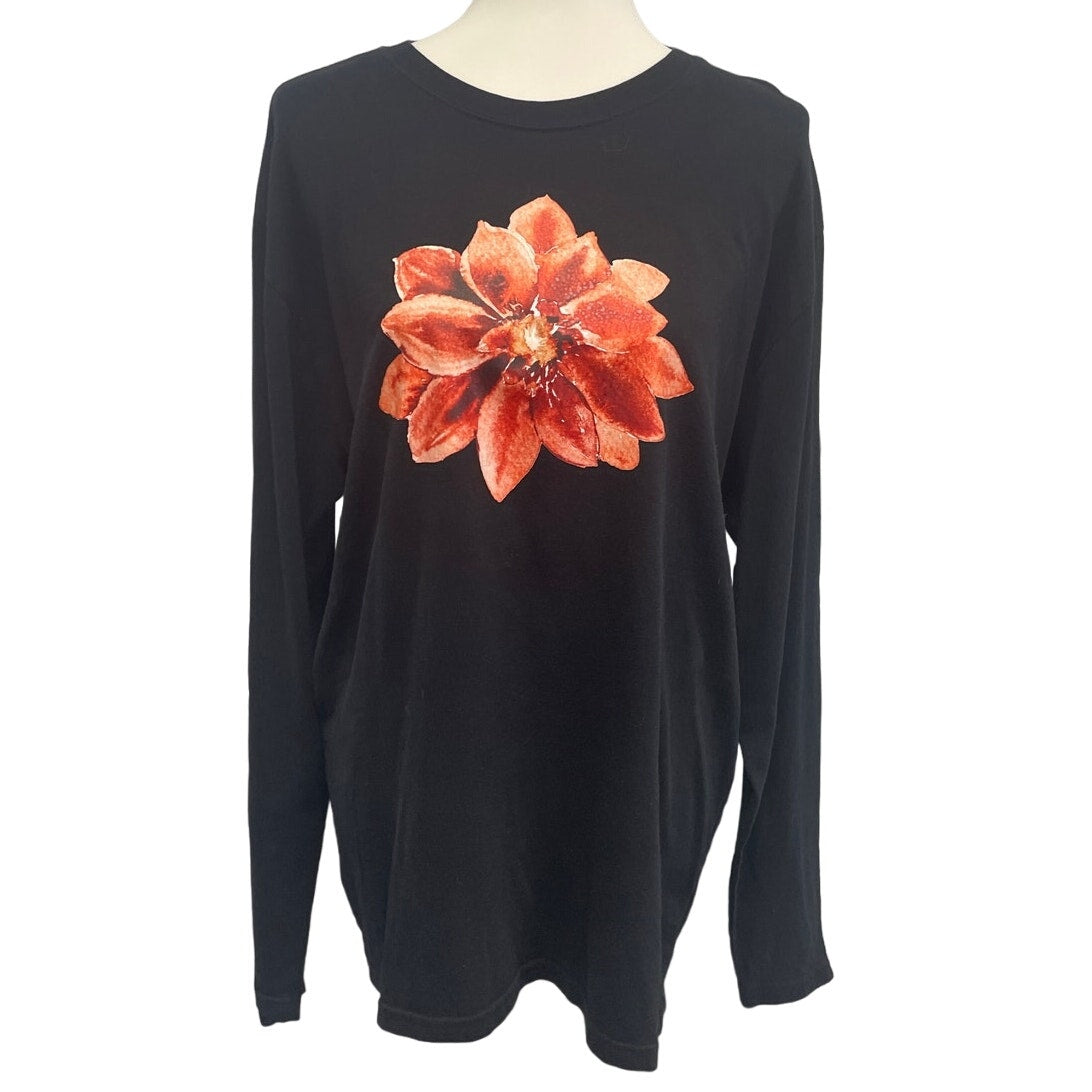 Hand Printed Upcycled Mens Large Christmas Poinsettia Flower Long Sleeve Shirt